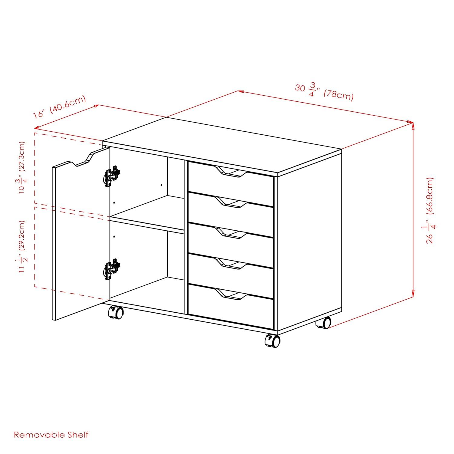 Halifax Cabinet with 5 Drawer & 1 Side Cabinet Black - Winsome: Mobile Storage Unit, Composite Wood, Modern Design