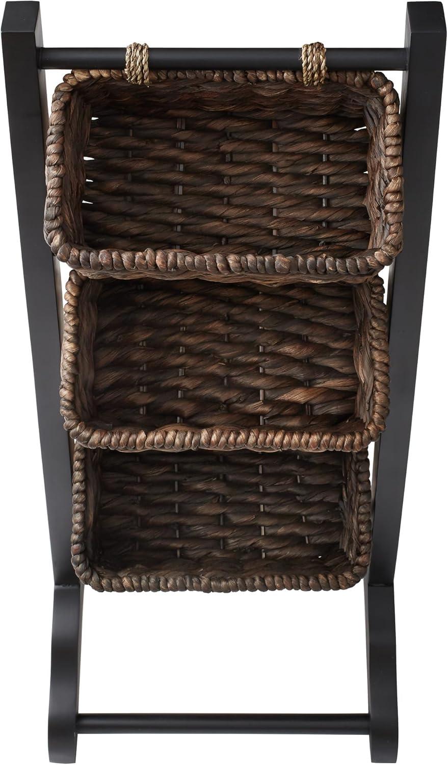 Casafield 3-Tier Floor Stand with Hanging Storage Baskets, Black/Espresso - Wood Tower Rack for Bathroom, Kitchen, Laundry, Living Room