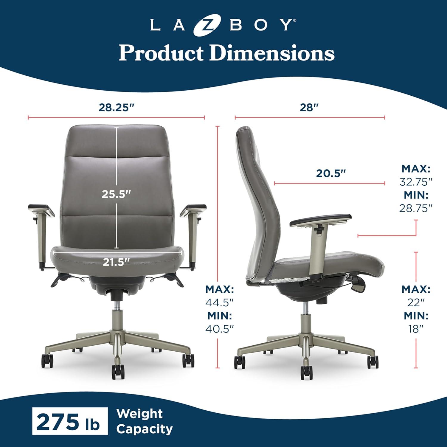 La-Z-Boy Baylor Bonded Leather Adjustable Ergonomic Executive Office Chair with Lumbar Support