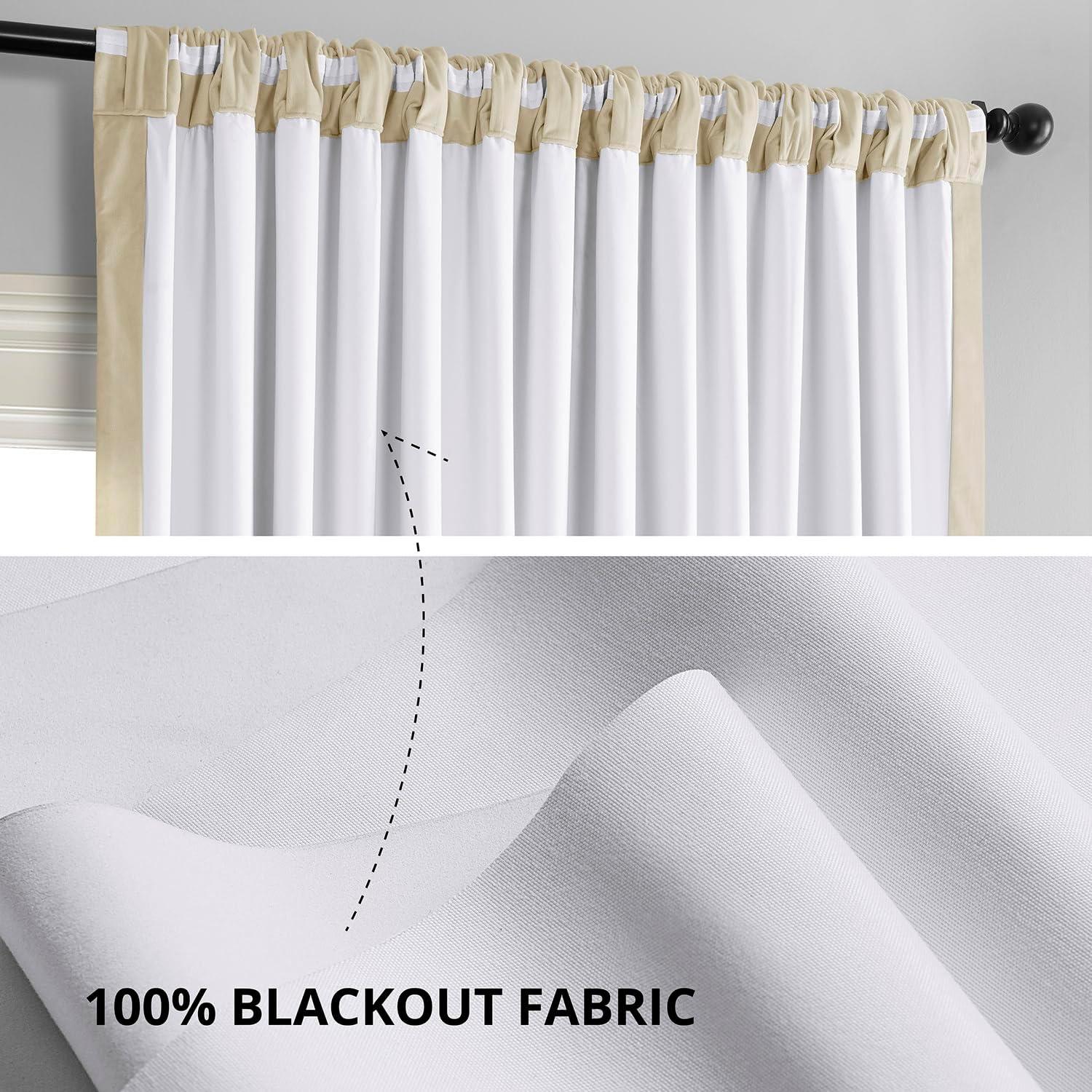 Exclusive Fabrics  Signature Extra Wide Blackout Velvet Curtains (1 Panel) - Luxurious Blackout Drapes Neutral Ground 100 x 84 84 Inches