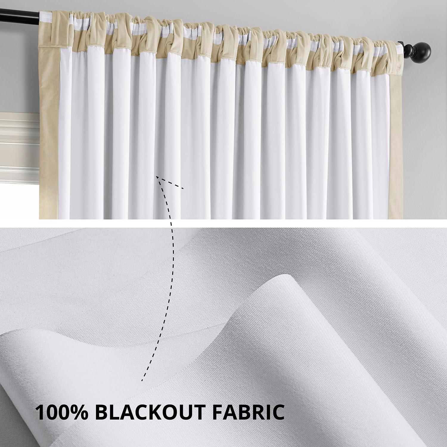 Exclusive Fabrics  Signature Extra Wide Blackout Velvet Curtains (1 Panel) - Luxurious Blackout Drapes Neutral Ground 100 x 84 84 Inches