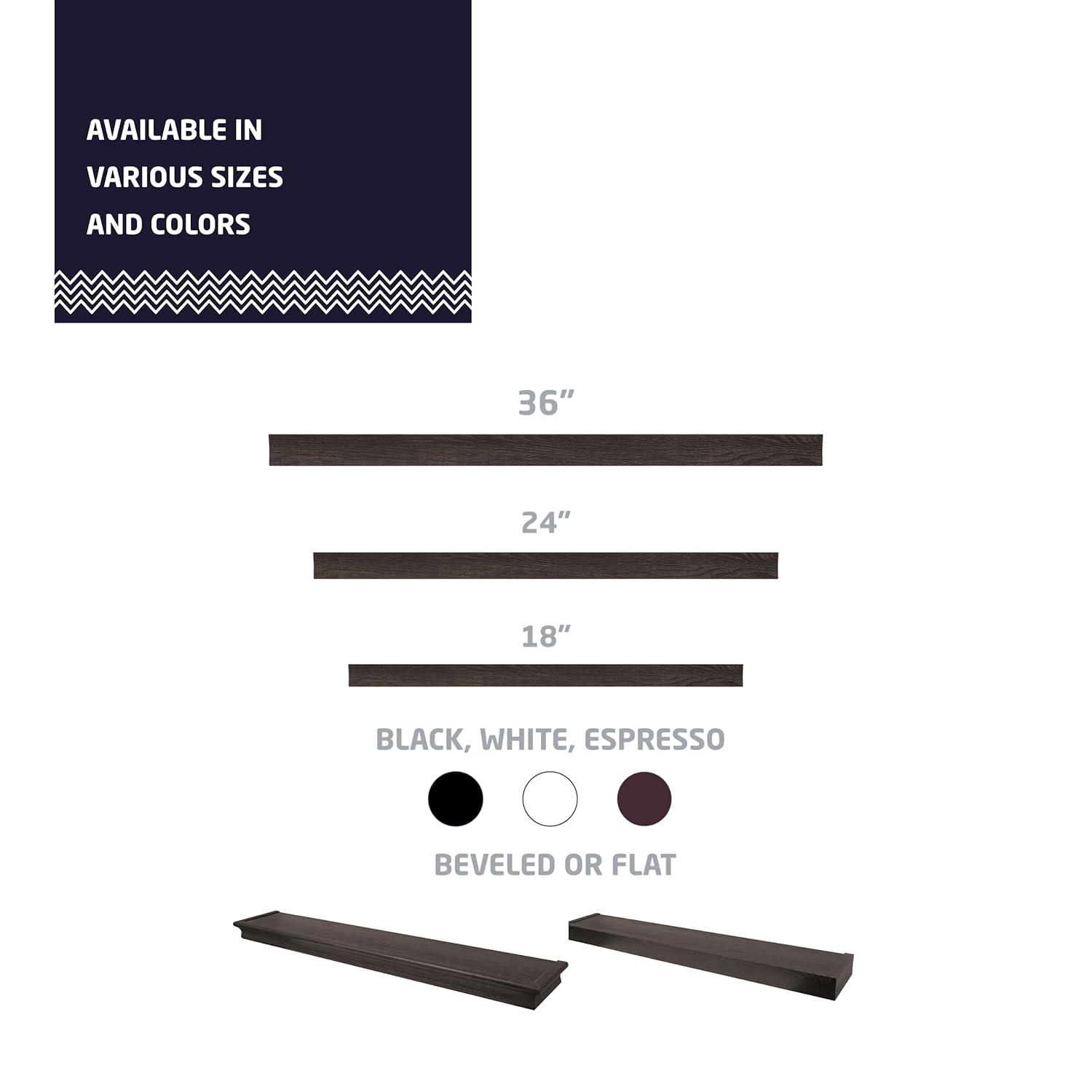 HIGH & MIGHTY Modern 36" Floating Shelf Holds up to 25lbs, Easy Tool-Free Dry Wall Installation, Flat, eCommerce Packaging, Espresso