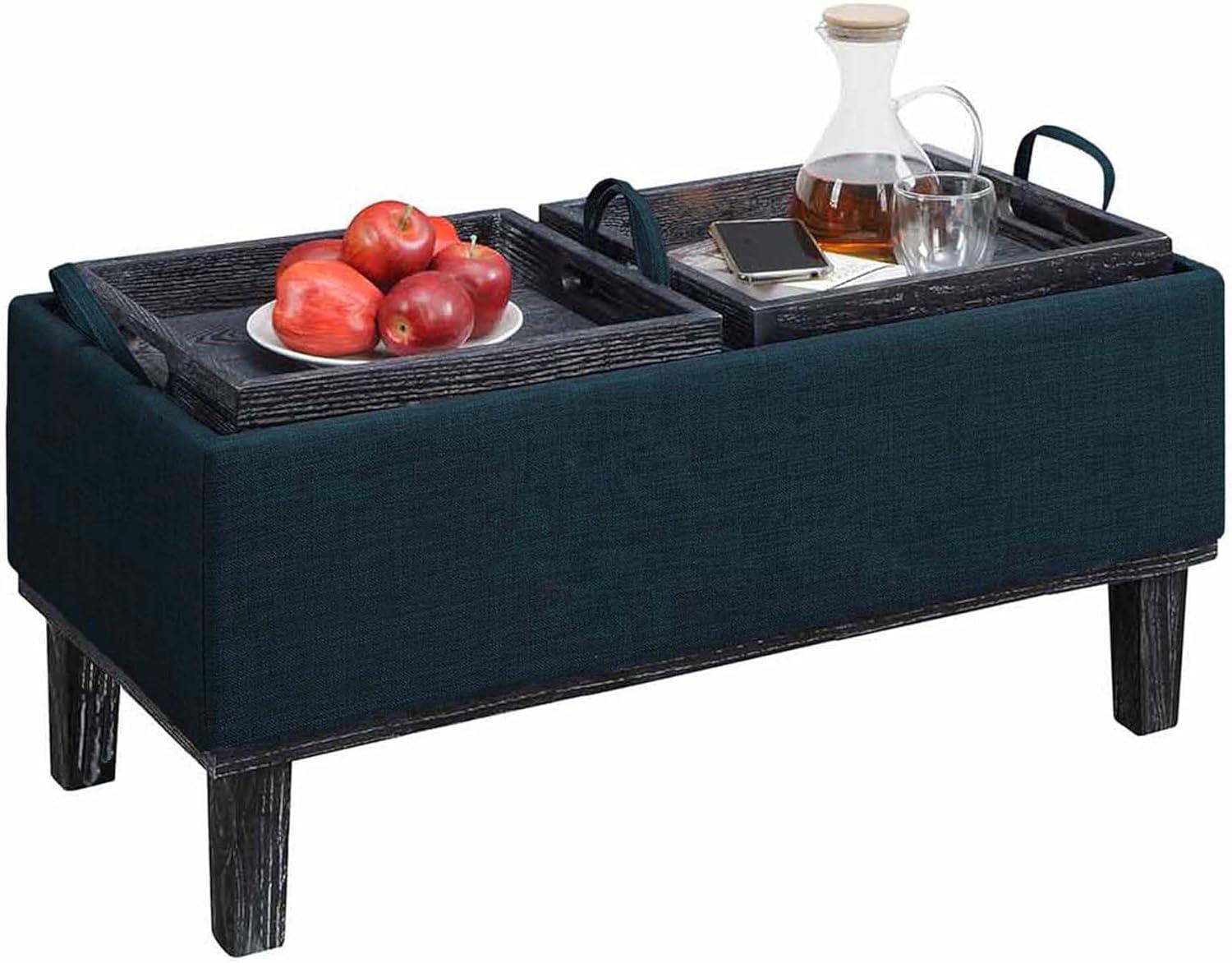 Convenience Concepts Designs4Comfort Brentwood Storage Ottoman, Dark Blue Fabric/Black