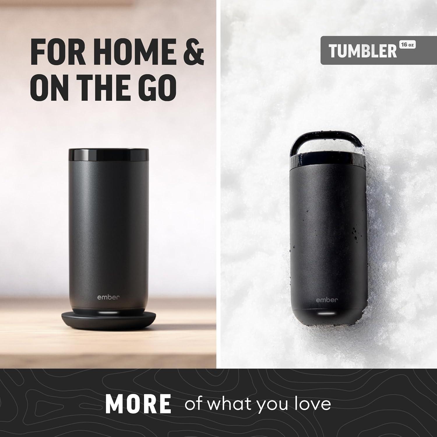 Ember 16oz Temperature Control Smart Tumbler Mug Slate Black: Stainless Steel, Hand Wash, Hot Beverages
