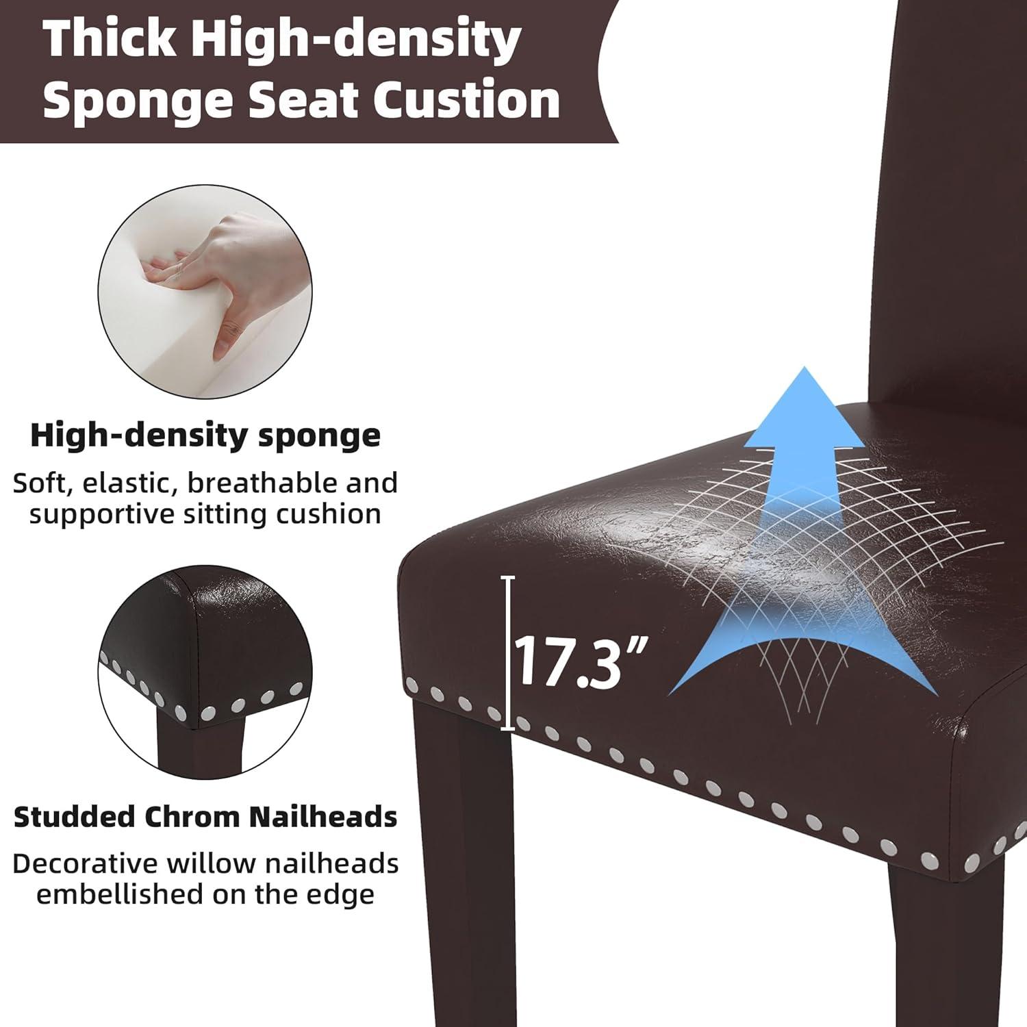 Colamy Black Upholstered Wood Legs Parsons Leather Dining Chairs with Nail head Trim Set of 2 for Dining Room