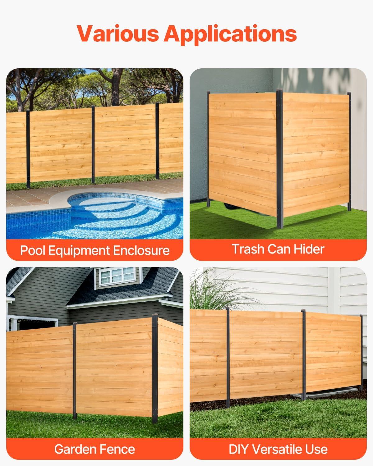 VEVOR Wood Privacy Fence, 38" W x 42" L, 2 Panel Solid Air Conditioner Fence Screen, Pool Equipment Enclosure with Metal Stakes, Easy DIY Installation, Outdoor Trash Can Hider for Garden Decoration