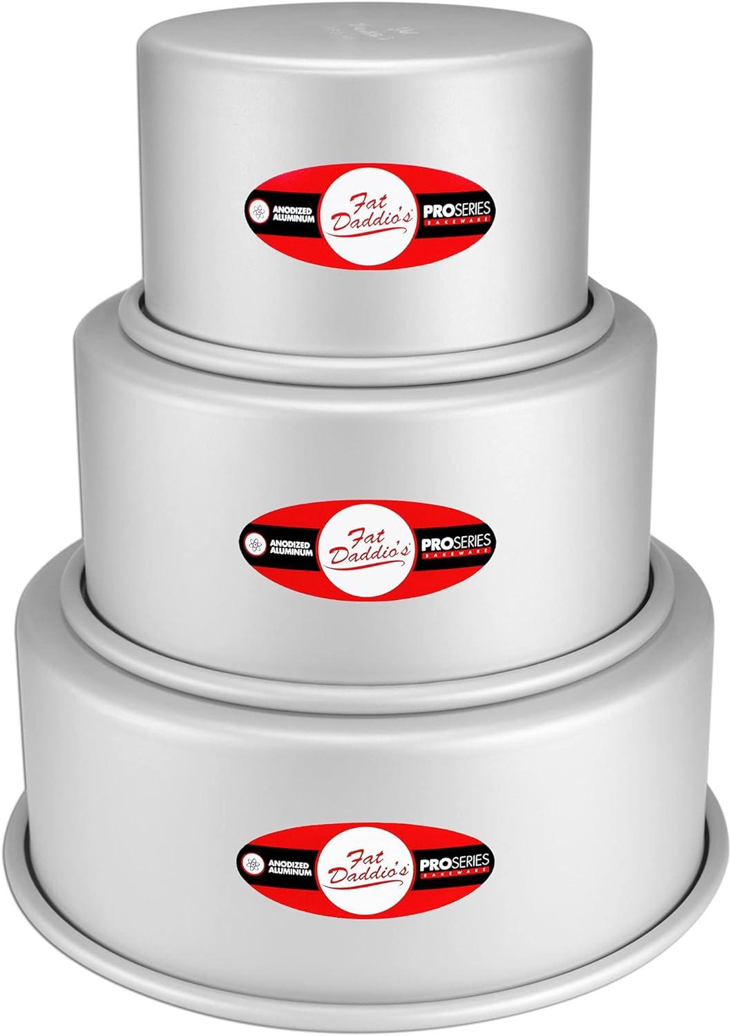 Fat Daddio's PRD-3PC4 Anodized Aluminum 3-Tiered Even Round Cake Pan Set, 4 inch Depth