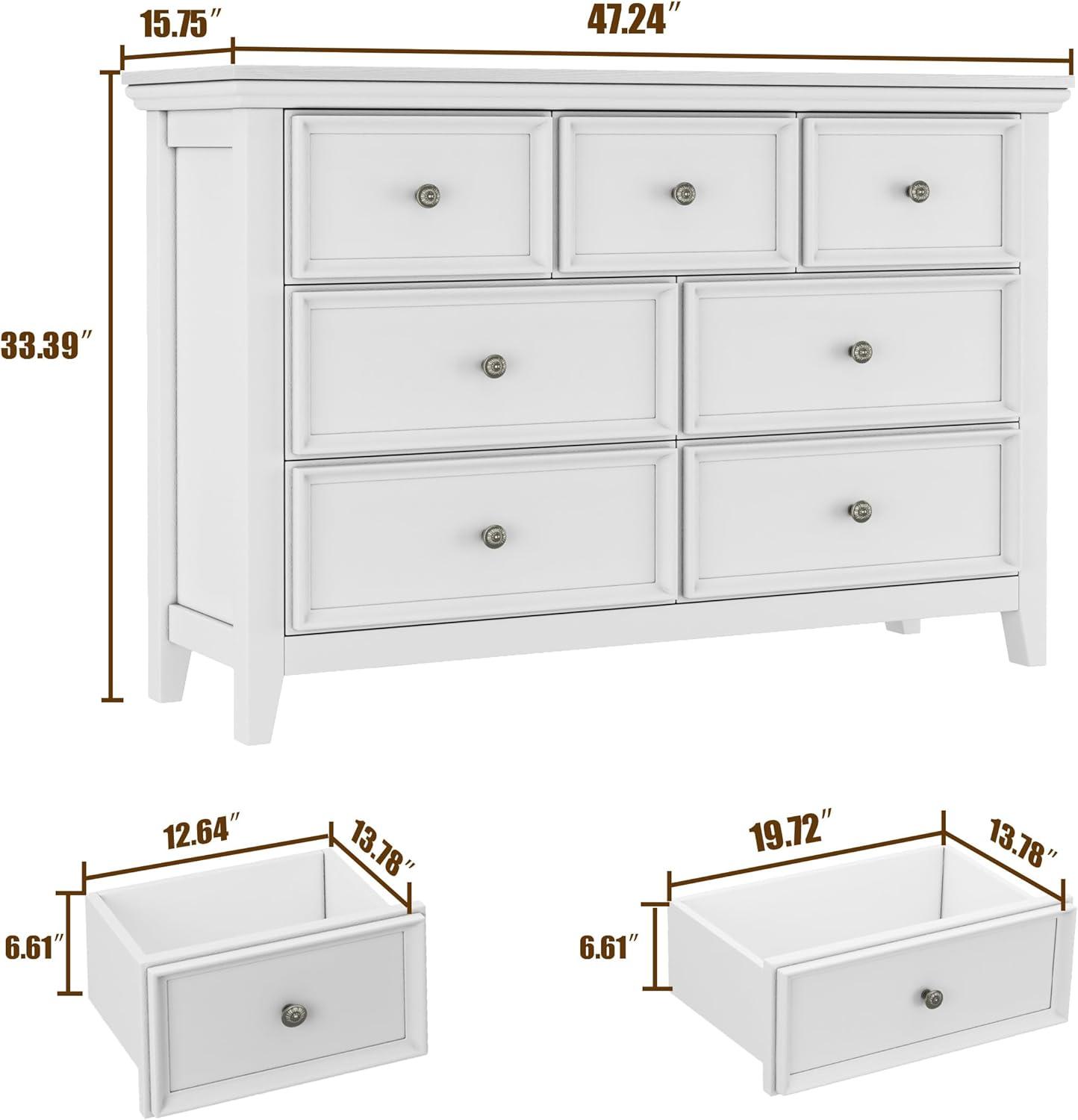 White Modern 7-Drawer Dresser with Metal Handles