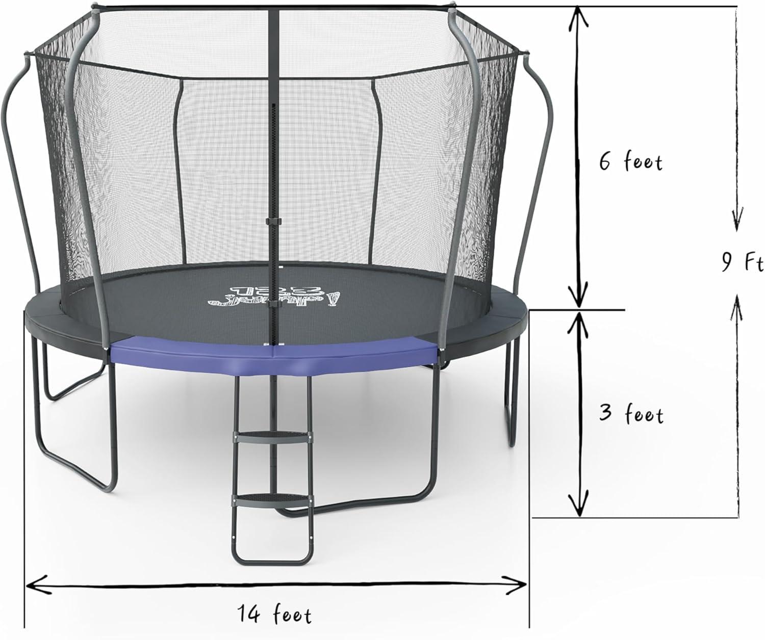 14ft Round Black Alloy Steel Trampoline with Enclosure and Ladder