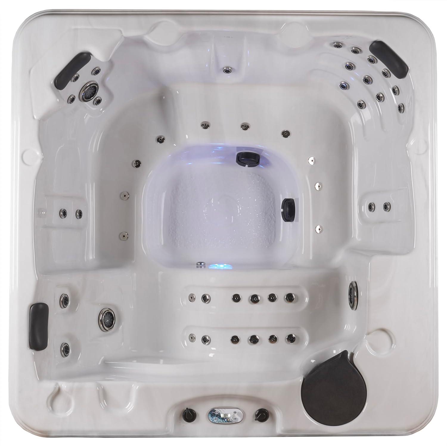 Aqualife® by Strong Spas® Annapolis™ 6-Person 50-Jet Lounger Hot Tub Spa with 2 Pumps, LED Lighting, Stainless Steel Heater and Ozonator, Insulated Cover Included