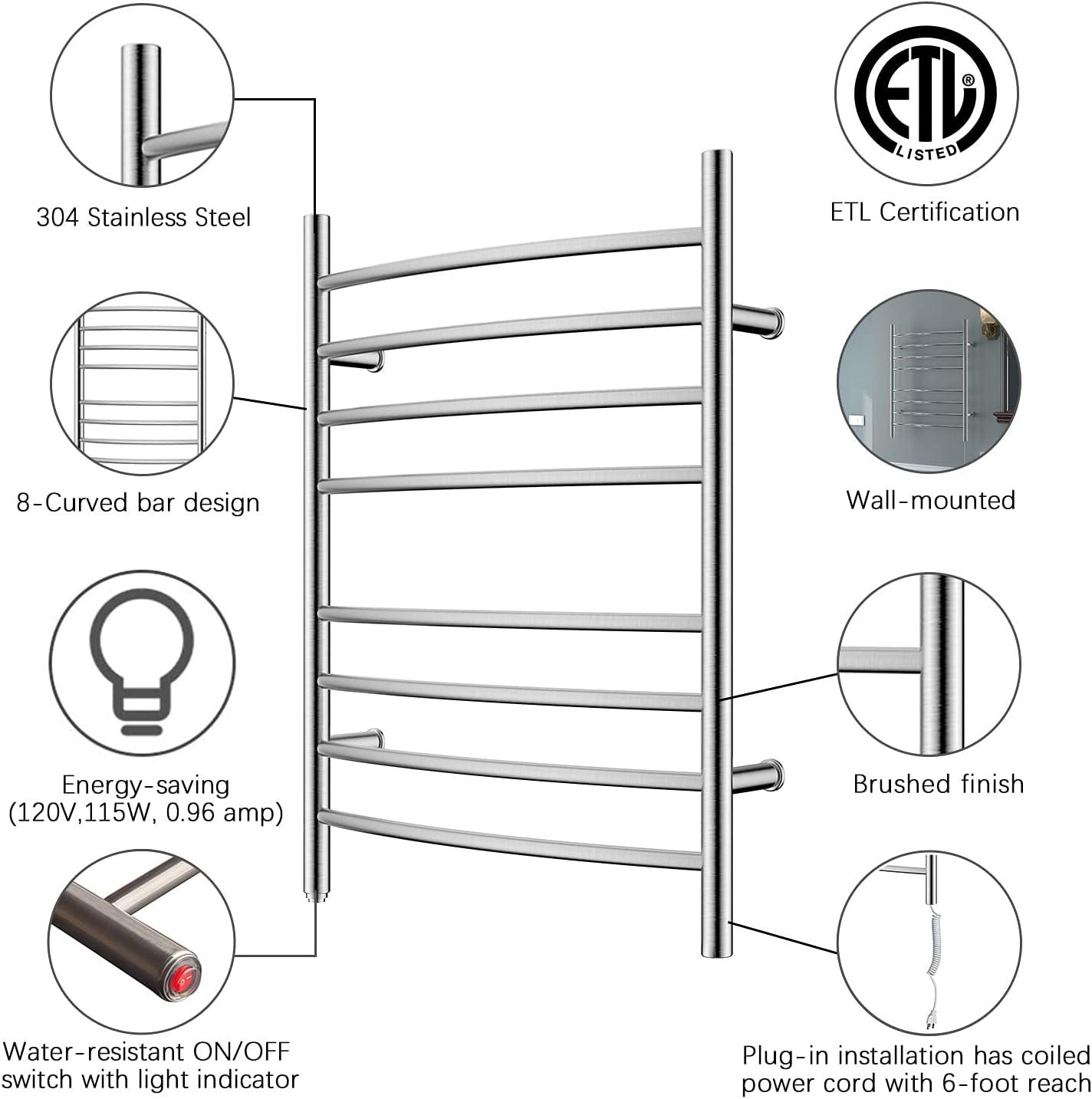 HEATGENE Towel Warmer Wall Mount Electric Plug-in/Hardwired Heated Towel Rack Mirror Polish