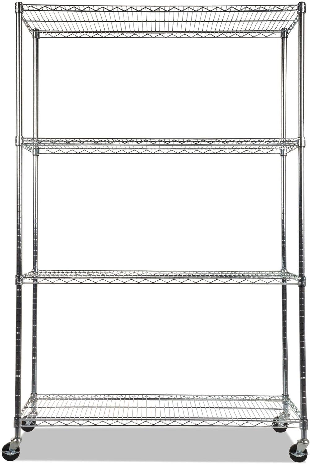 Silver 4-Shelf Adjustable Wire Shelving Unit with Casters