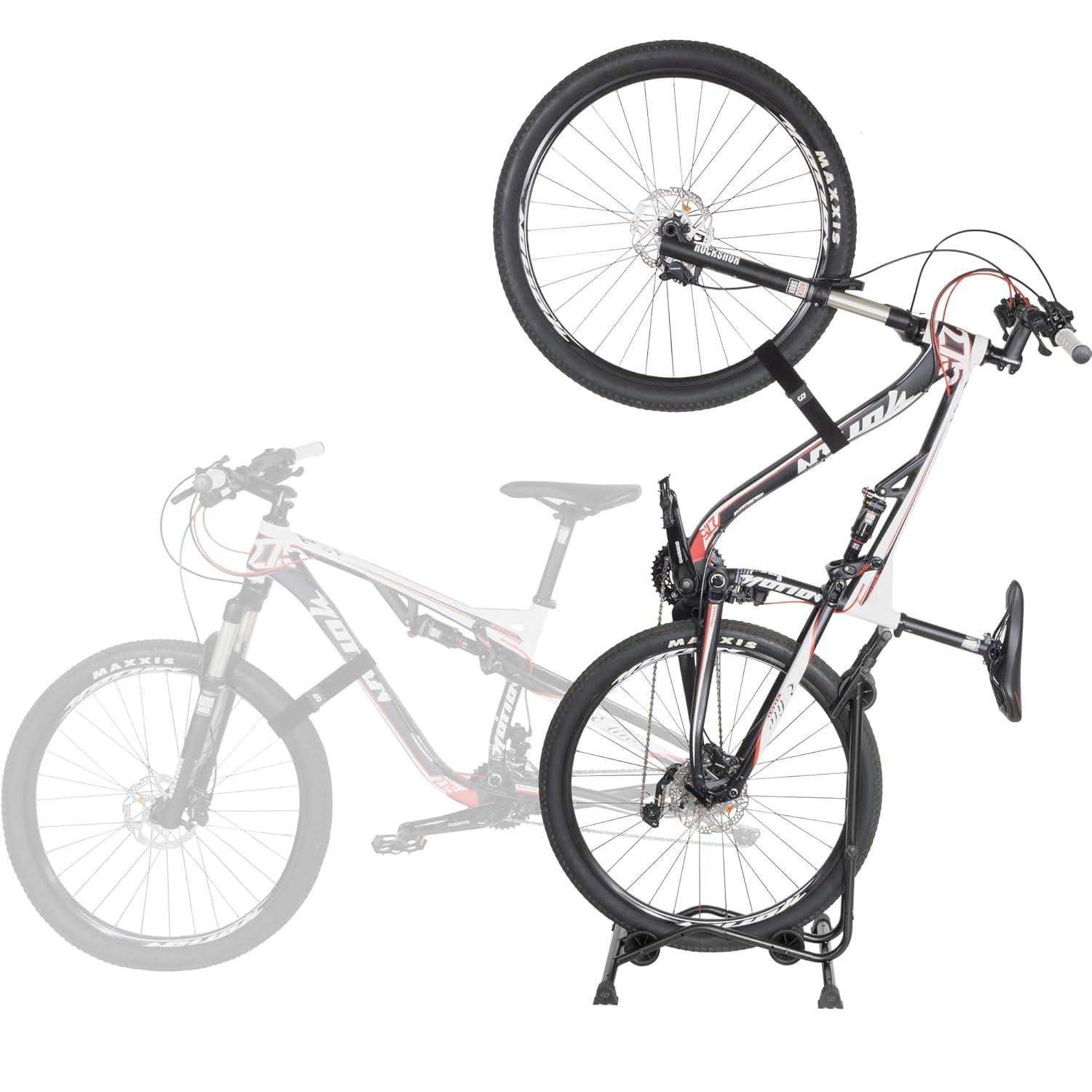 CyclingDeal Upright Bike Stand - Premium Quality Vertical & Horizontal Adjustable Bicycle Floor Parking Rack - for Storing MTB Road Bikes - up to 29” Wheel Size - Classic