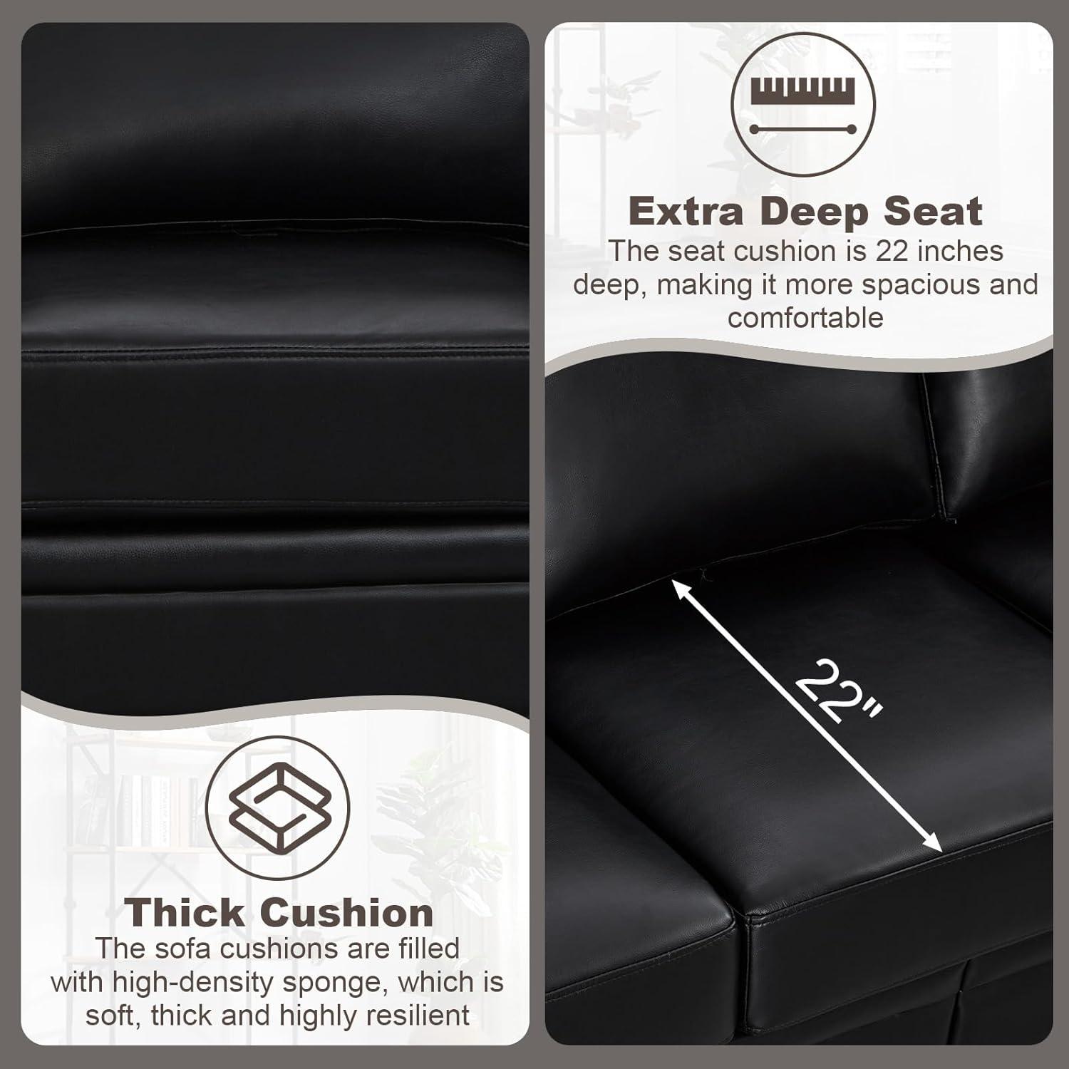 2 Piece Faux Leather Sofa Set,Modern Couch and Loveseat Sets with Storage,Mid Century Couch with Rivet Rolled Arm,Comfy Deep Seat Sofa,Furniture for Living Room,Office(Loveseat+3 Seater,Black)