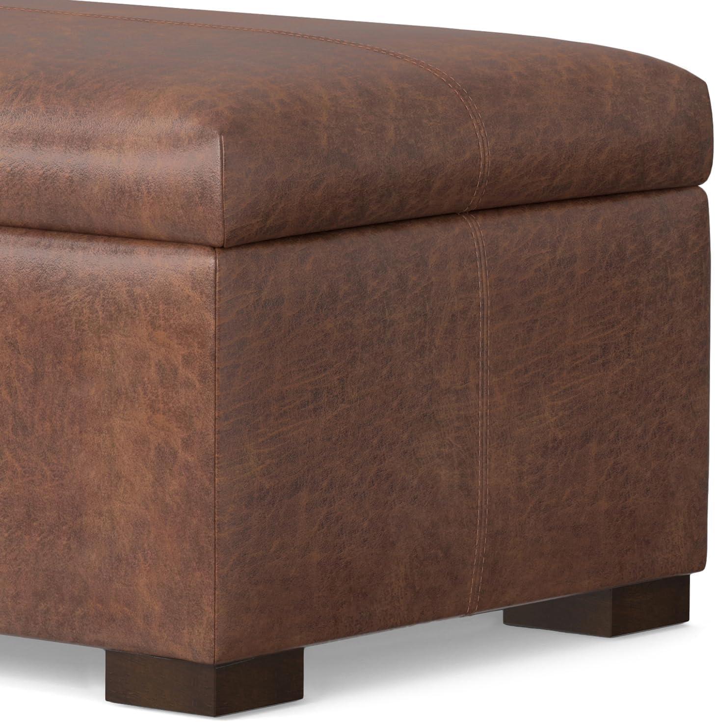 Gabbie 48" Distressed Saddle Brown Faux Leather Storage Ottoman