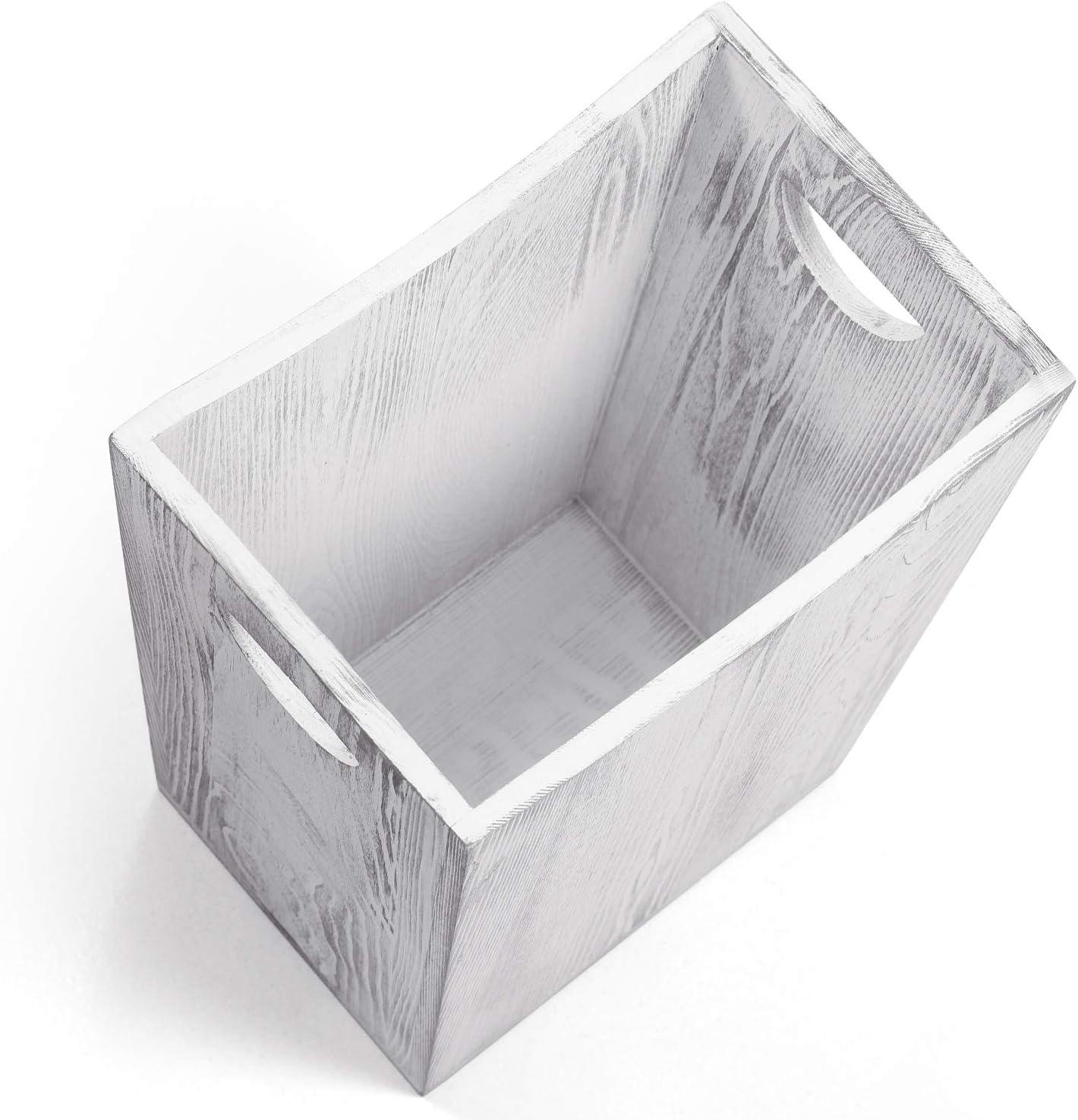 2-Gallon Farmhouse Style Wood Wastebaskets,Grayish-white