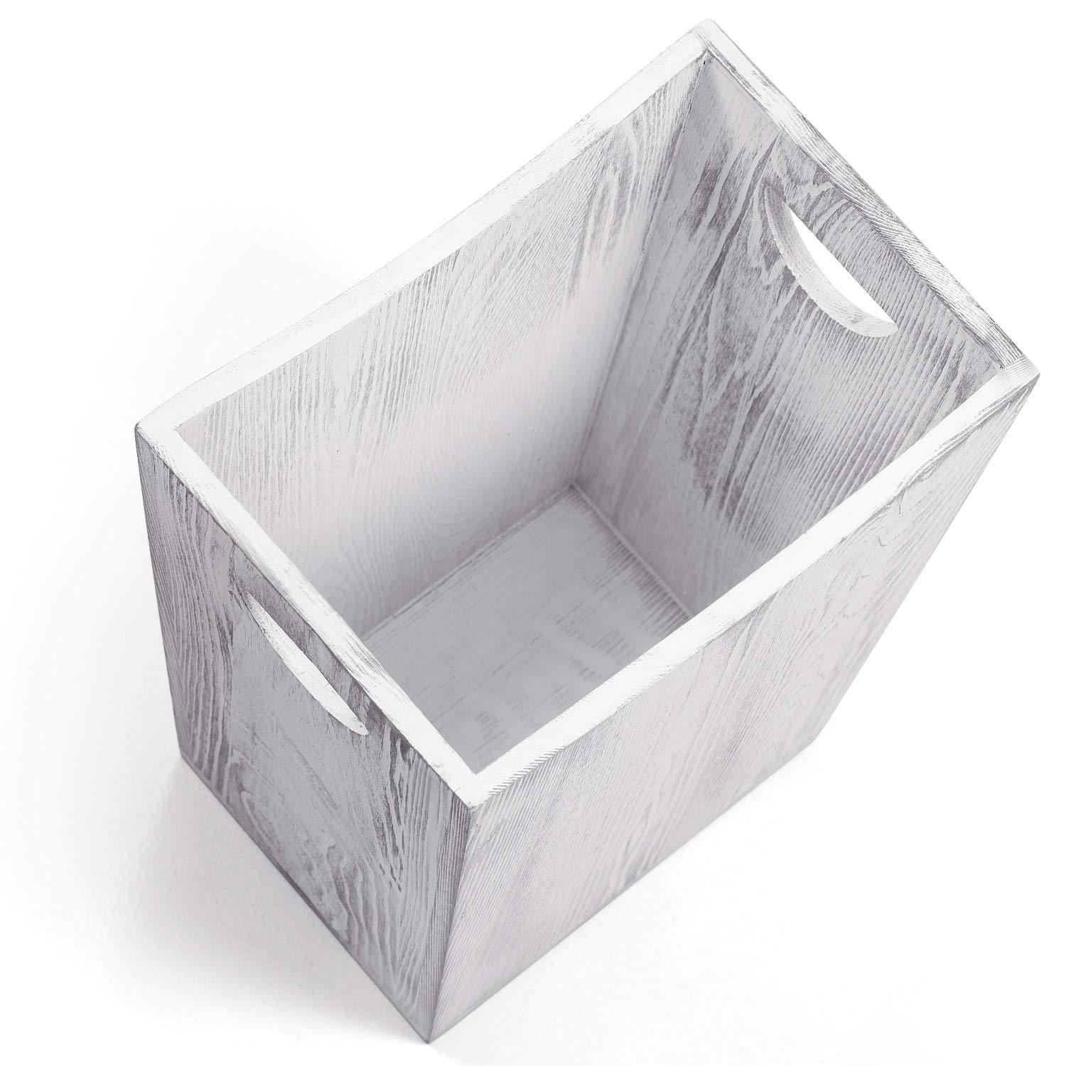 2-Gallon Farmhouse Style Wood Wastebaskets,Grayish-white