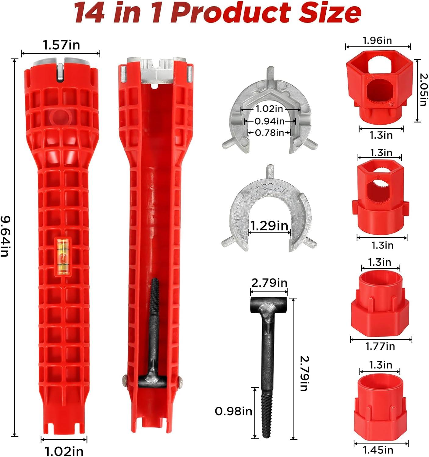 Forlivese 14-in-1 Multi-Function Basin Wrench,Faucet Installer and Sink Drain Nut Removal Tool,One-Way Plumbing Wrench for Tight Spaces