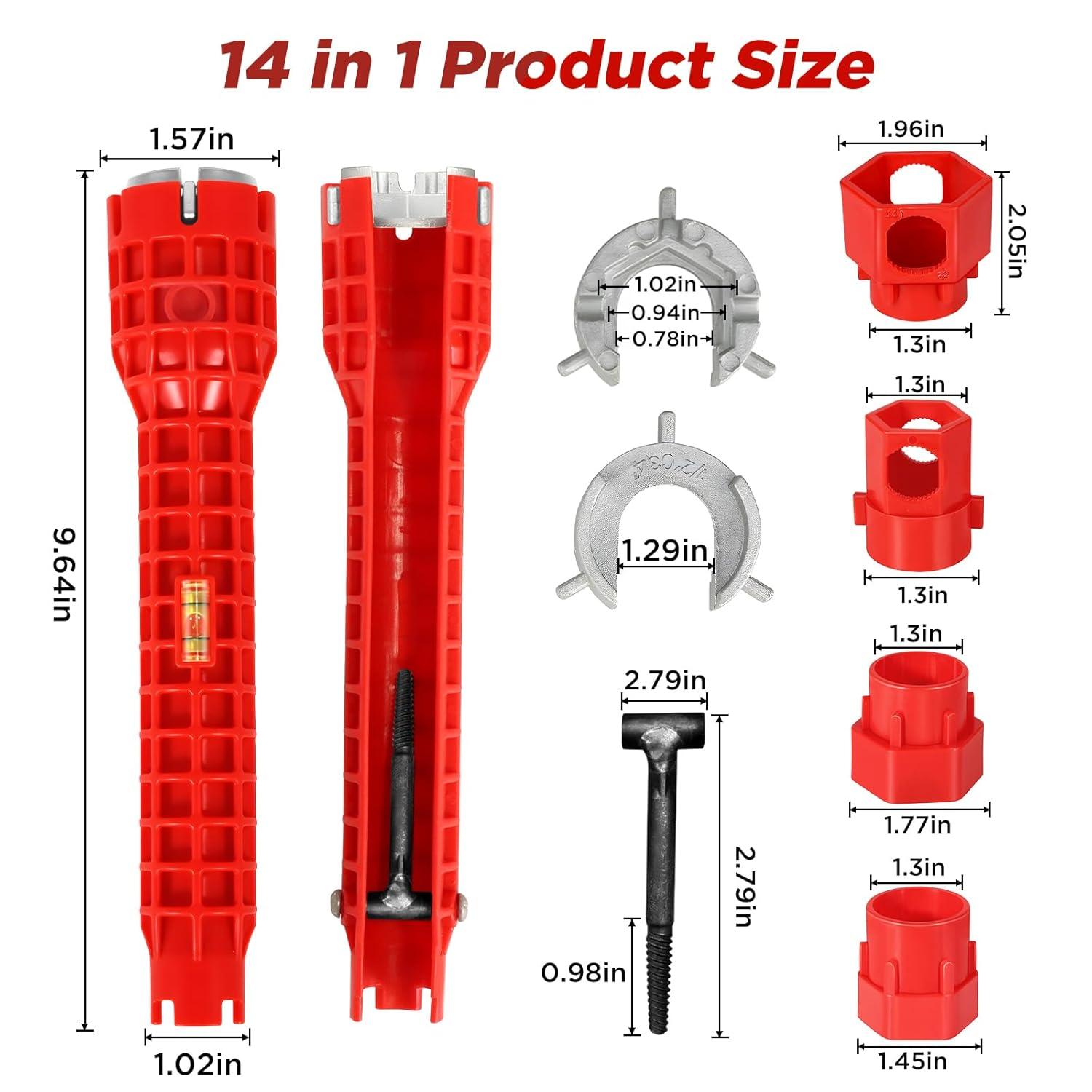 Forlivese 14-in-1 Multi-Function Basin Wrench,Faucet Installer and Sink Drain Nut Removal Tool,One-Way Plumbing Wrench for Tight Spaces