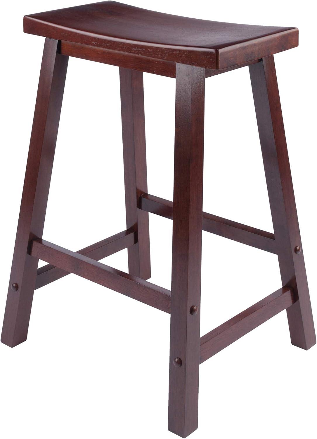 Antique Walnut 24" Backless Saddle Style Wood Stool