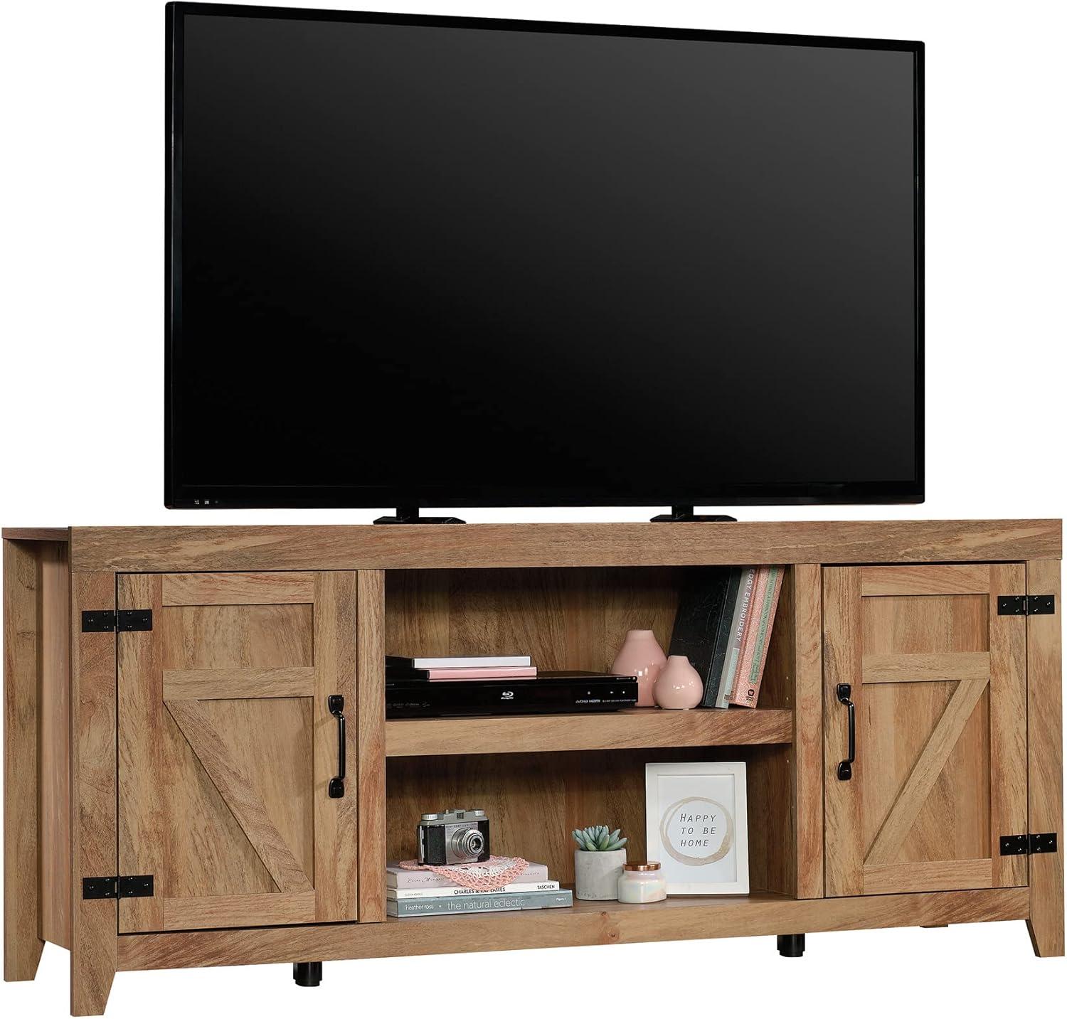 Sauder Farmhouse TV Stand, for TVs up to 70", Sindoori Mango Finish