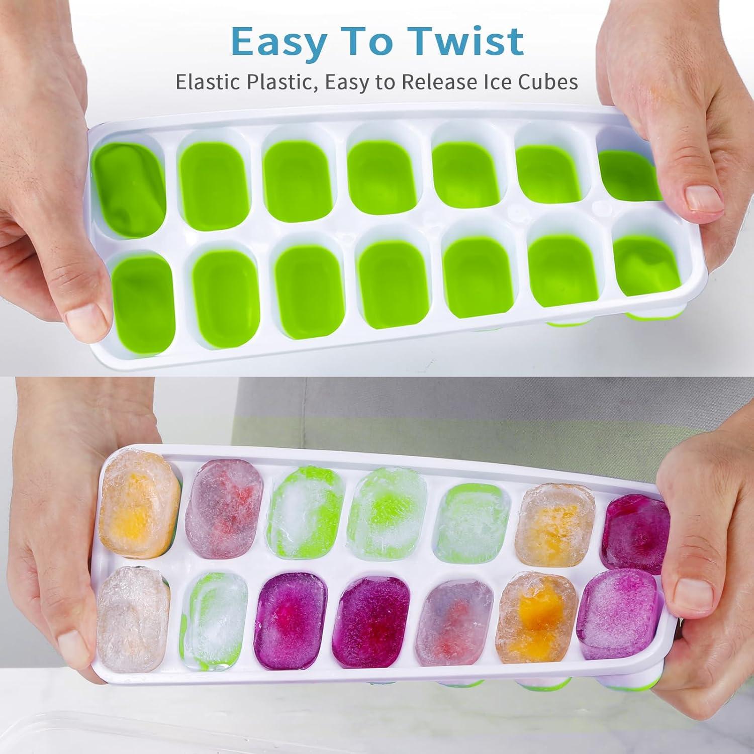 SDJMa Ice Cube Trays 4 Pack, Easy-Release Silicone Bottom 14-Ice Cube Maker with Spill-Resistant Removable Lid, BPA Free, for Cocktail, Freezer, Stackable Ice Trays with Covers