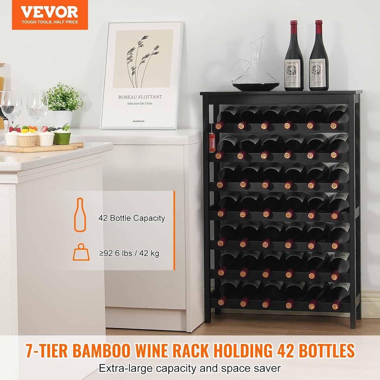 Black 42-Bottle Bamboo Wine Rack with Tabletop