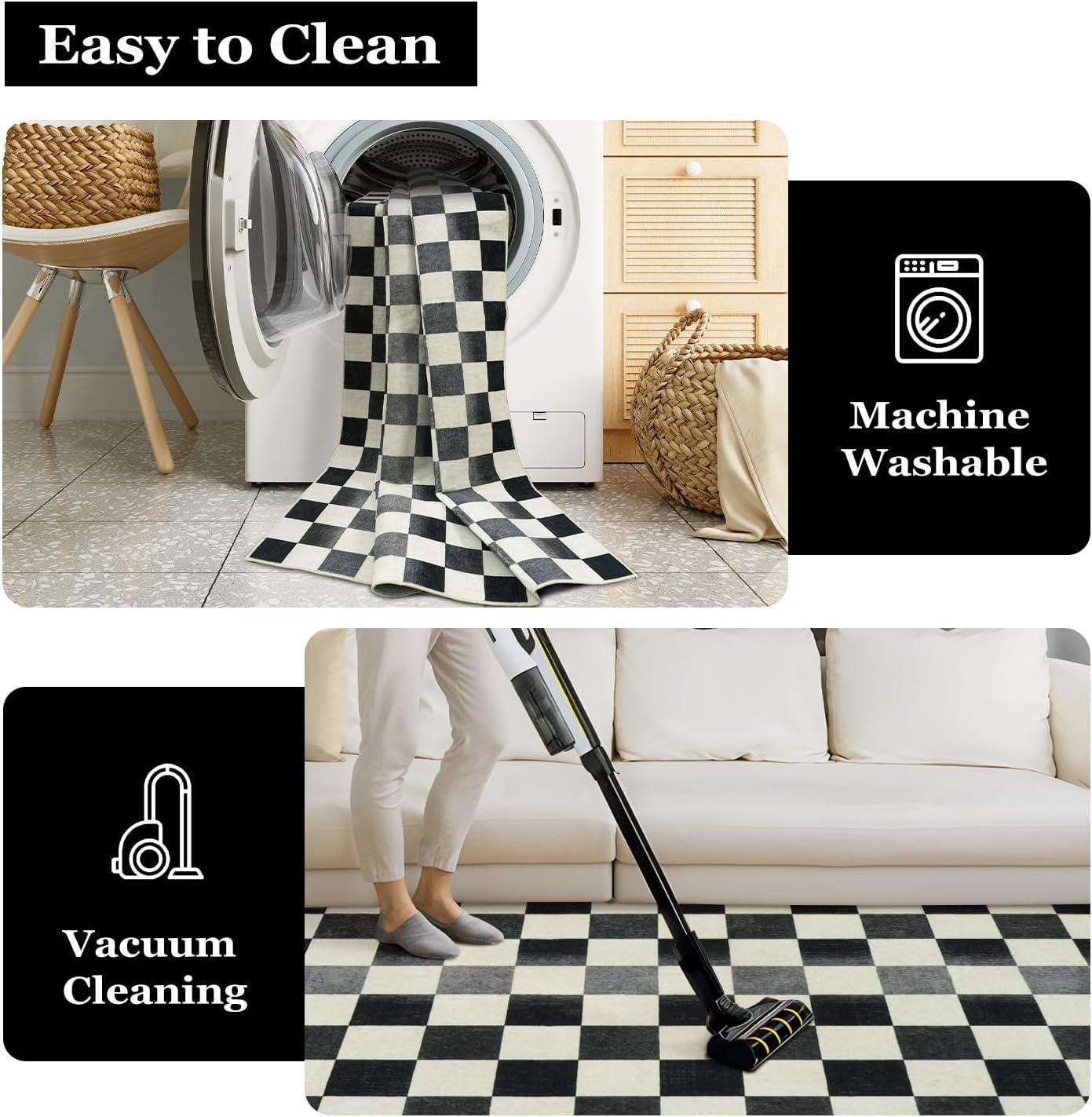 Luxe Weavers Checkered Black and White Geometric 8x10 Area Rug