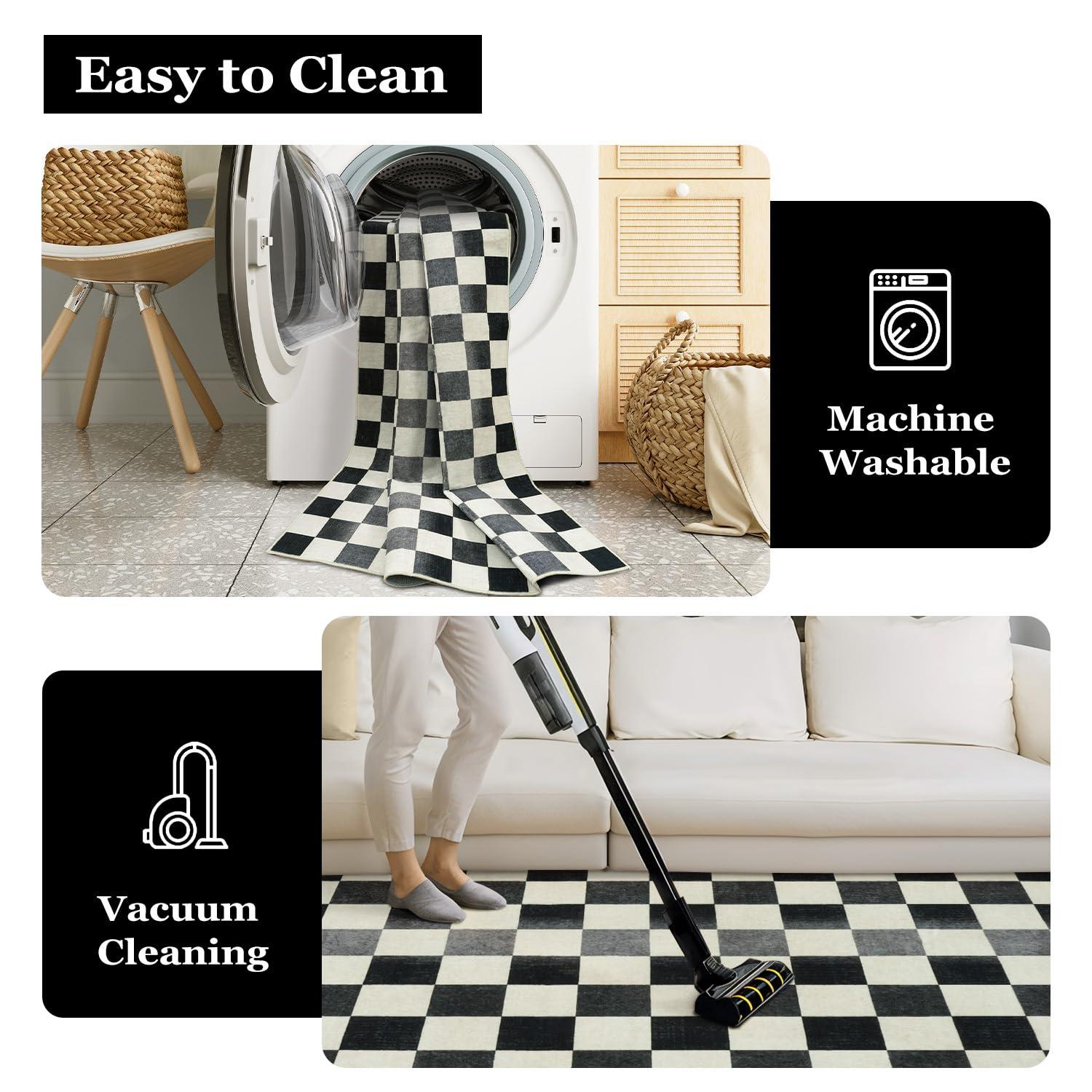 Luxe Weavers Checkered Black and White Geometric 8x10 Area Rug