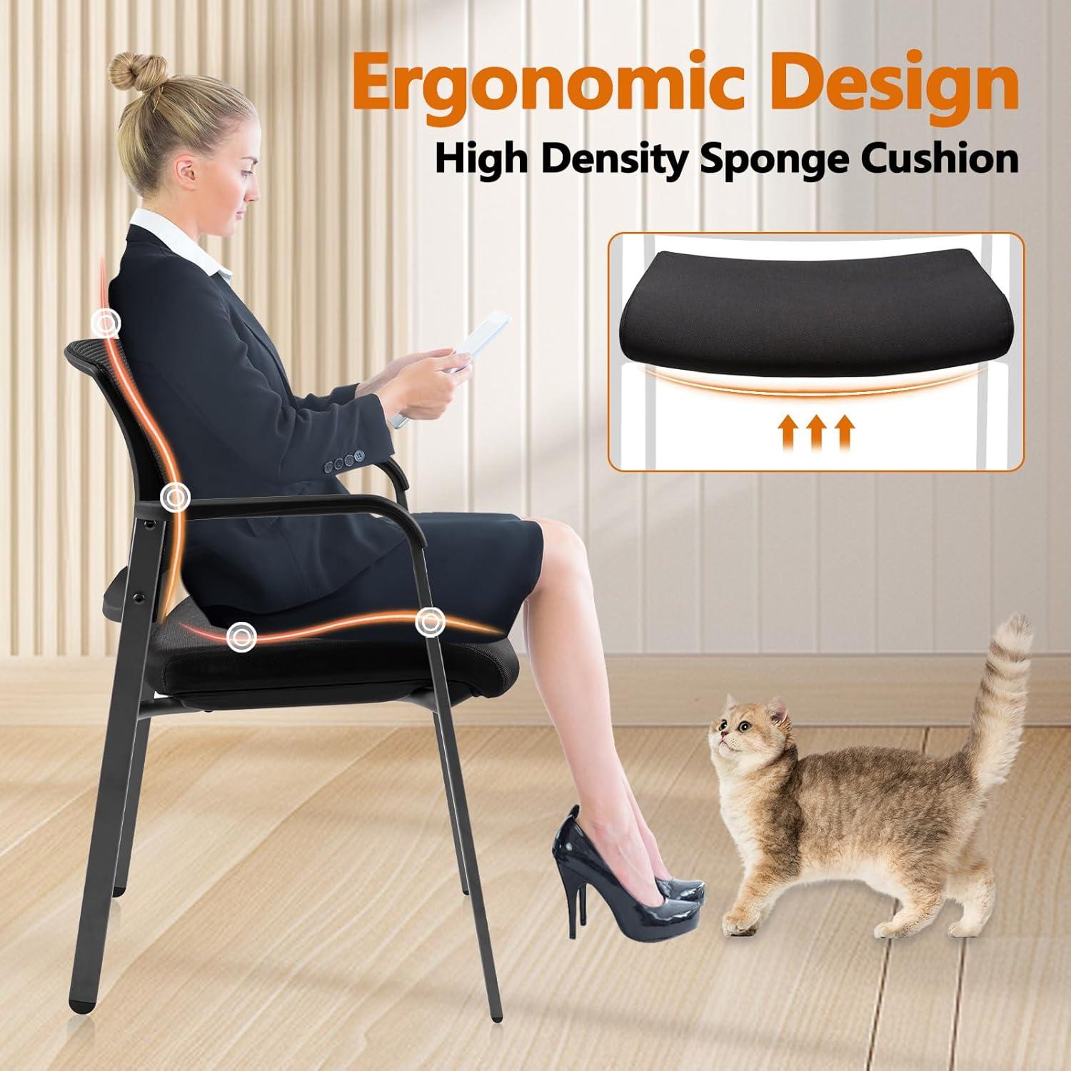 Clatina CLATINA Mesh Back Stacking Upholstered Side Arm Guest Chair For Waiting Conference Room