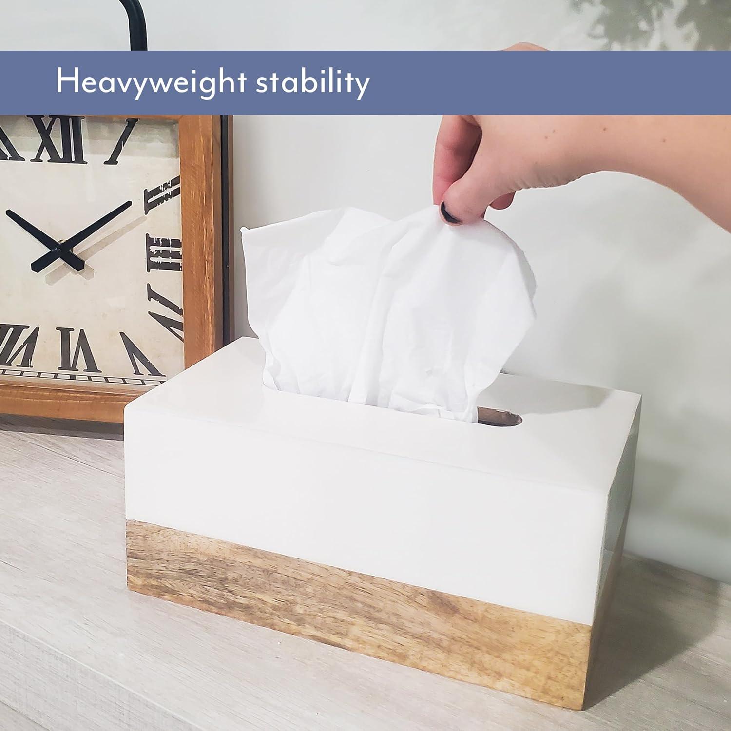 AuldHome Design Rectangular Tissue Box Cover (Enamel/Mango Wood); Minimalist Scandinavian Decor White Oblong Tissue Holder
