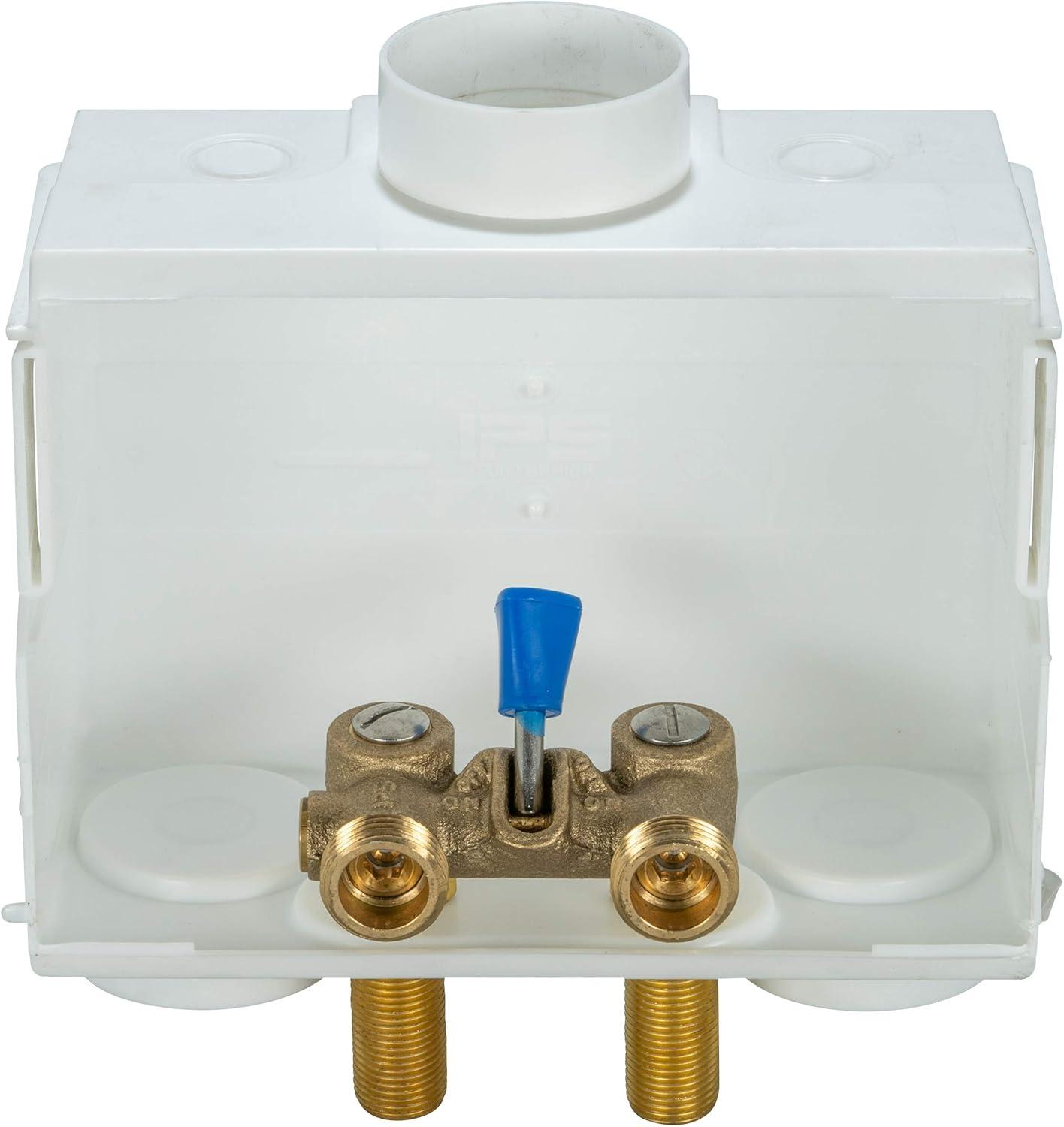 85630 DU-ALL Dual-Drain Washing Machine Outlet Box - Single-Lever Valve Installed, 1/2" Sweat Connection, White Plastic