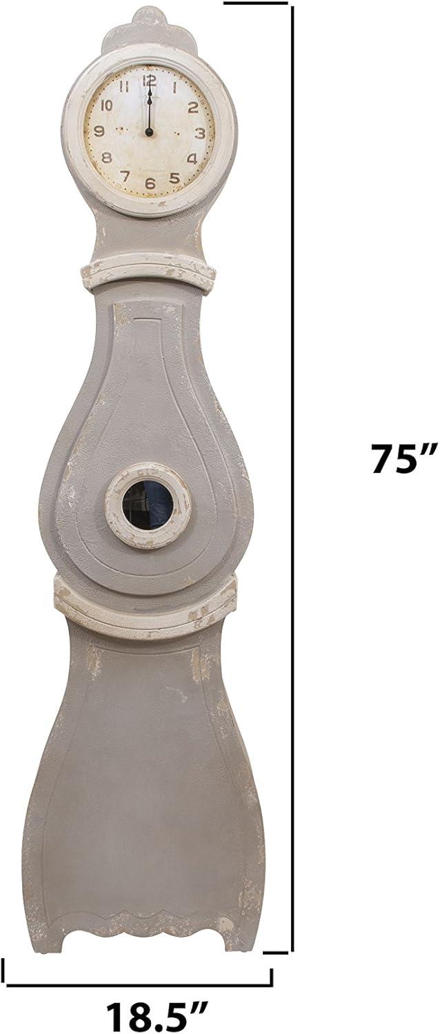 Distressed Gray Wood Grandfather Style Wall Clock