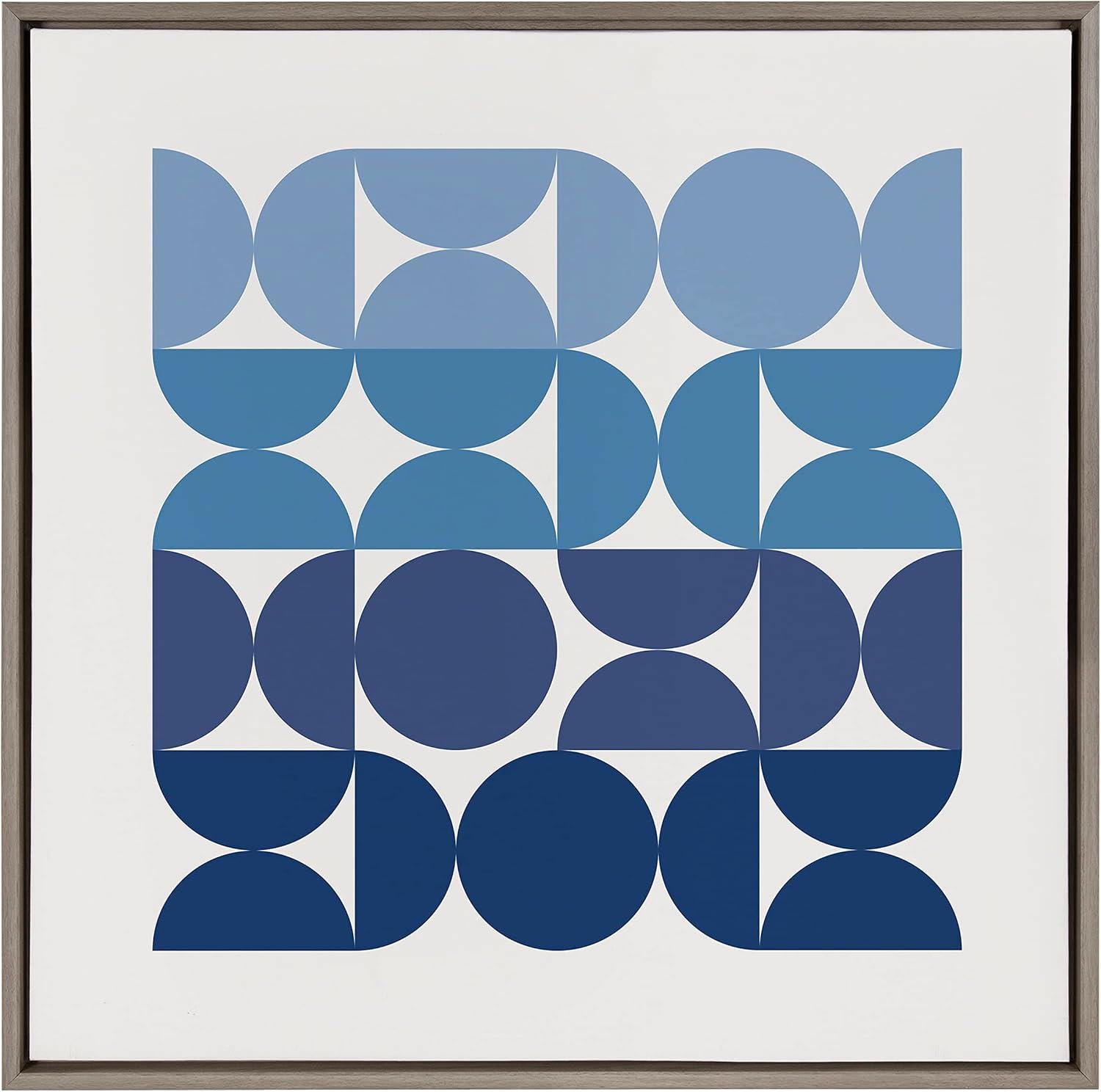 Abstract Blue Geometric Canvas Wall Art with Gray Frame, 30x30