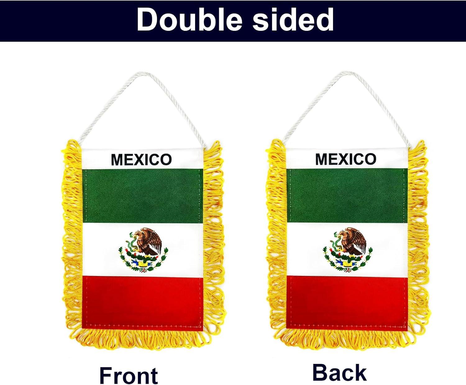 Anley 4 x 6 Inch Mexico Window Hanging Flag - Fringed Mexican Mini Banner Double Sided