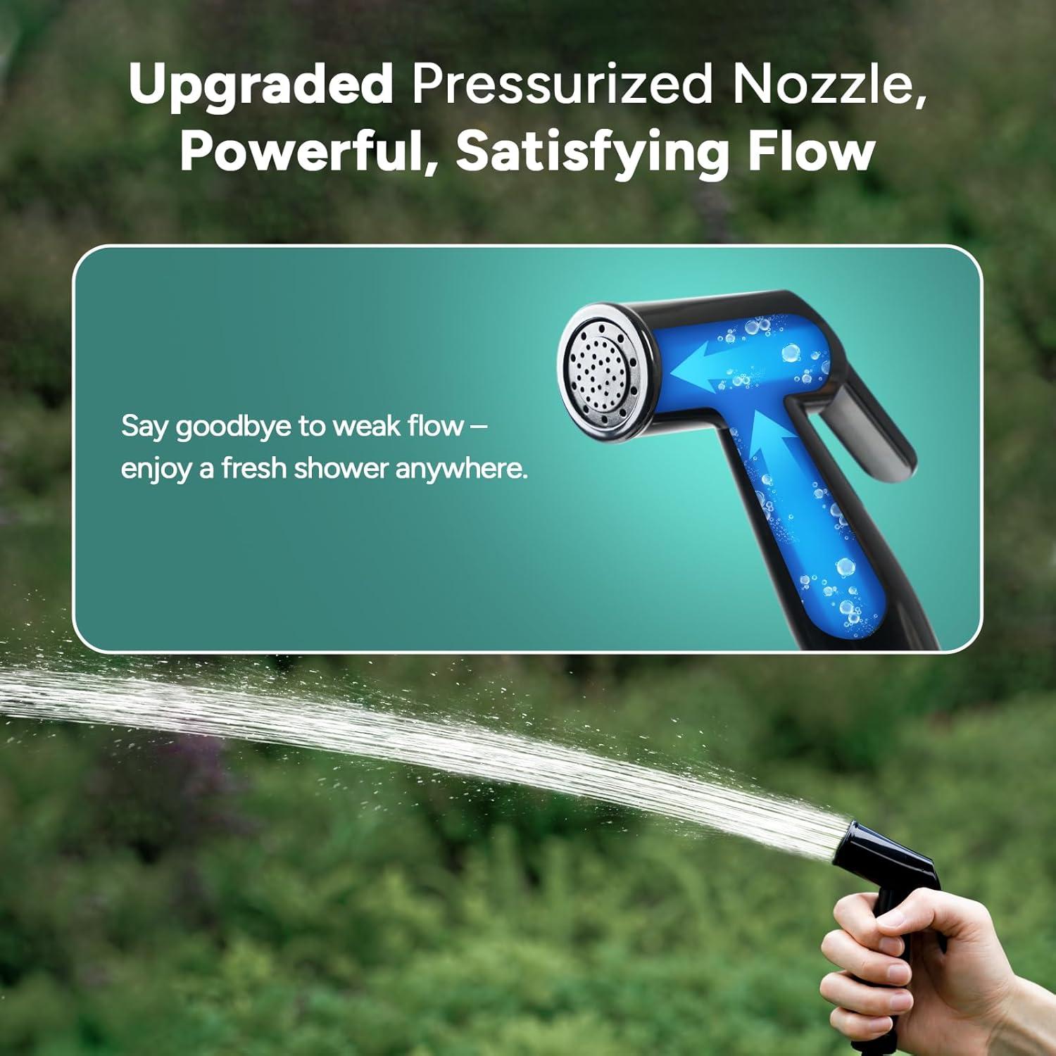 Black PVC Portable Camping Shower with Foot Pump, 5 Gallons