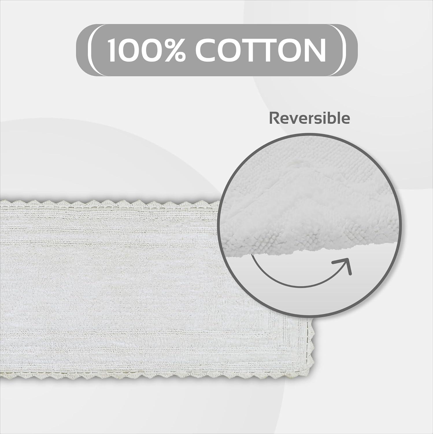 Better Trends Lilly Crochet 100% Cotton Tufted Reversible Bath Rug 20" x 60" Runner - White