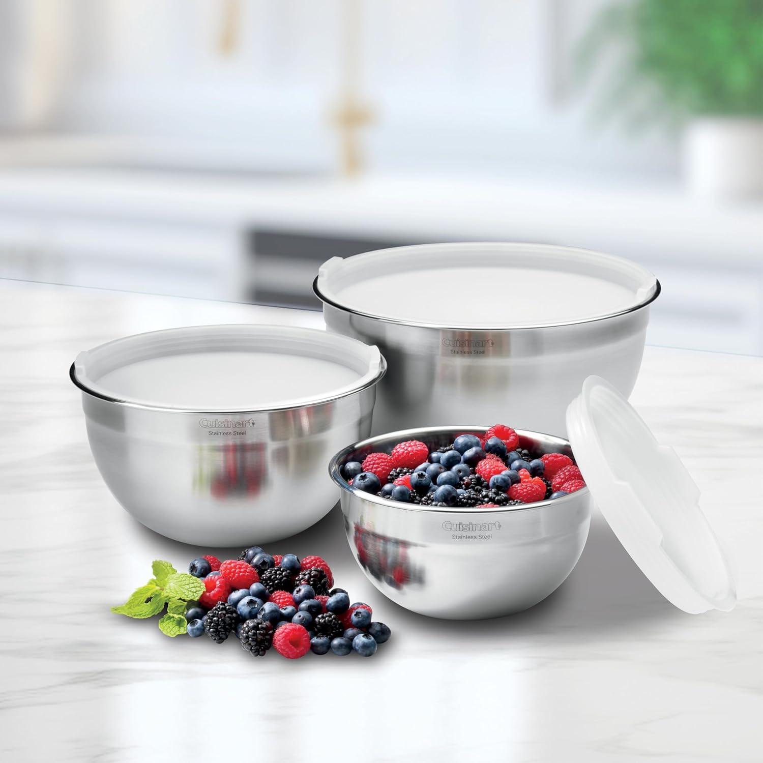 Cuisinart 3-Piece Stainless Steel Mixing Bowl Set with Lids