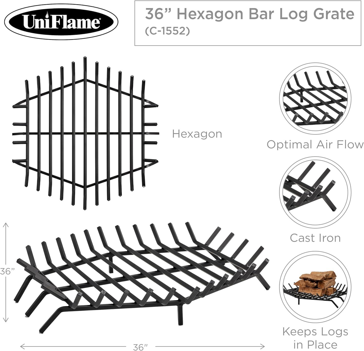 HexaFlame 36" Black Steel Outdoor Fireplace Grate