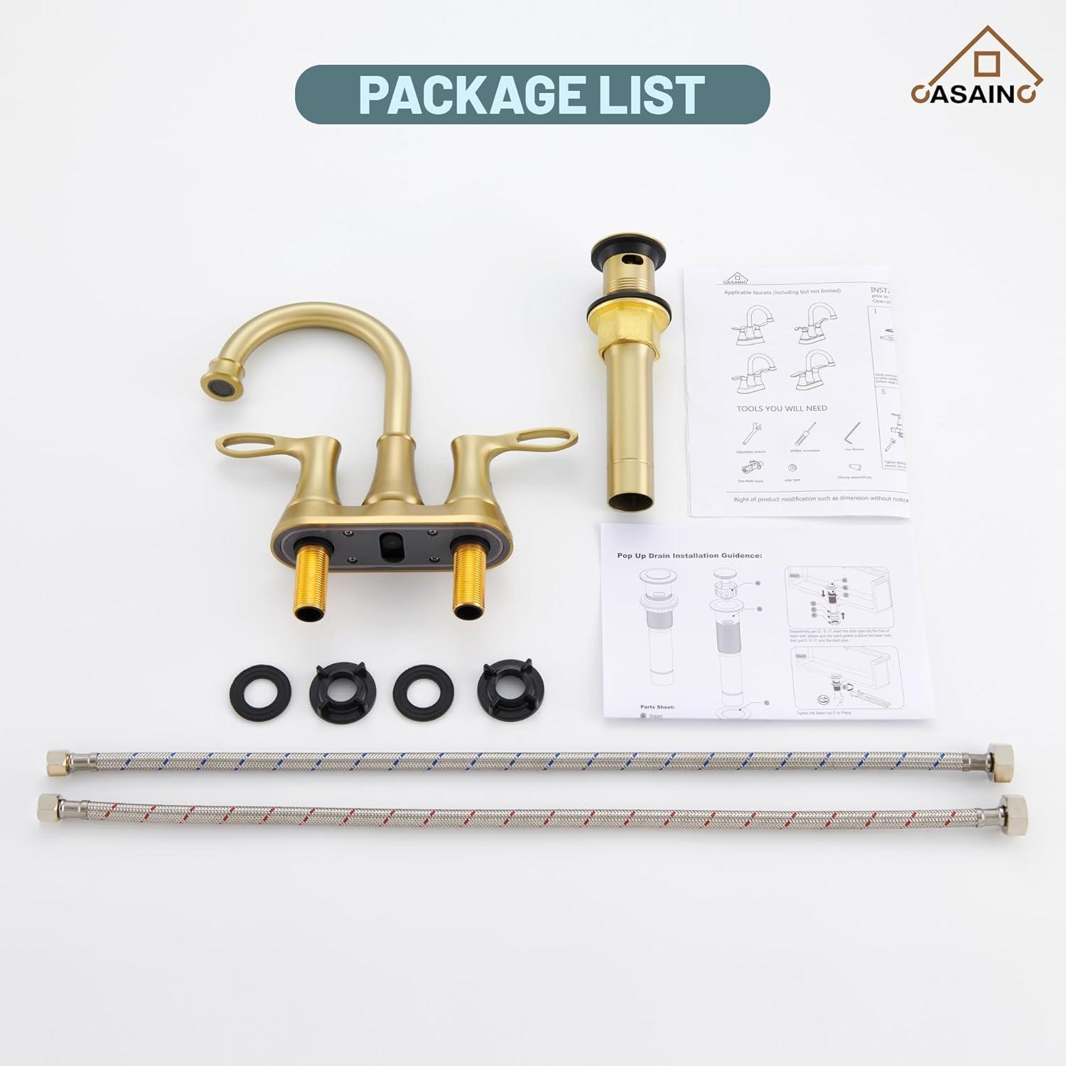 CASAINC KCL0014-BG 4-inch Centerset Bathroom Faucet with Drain