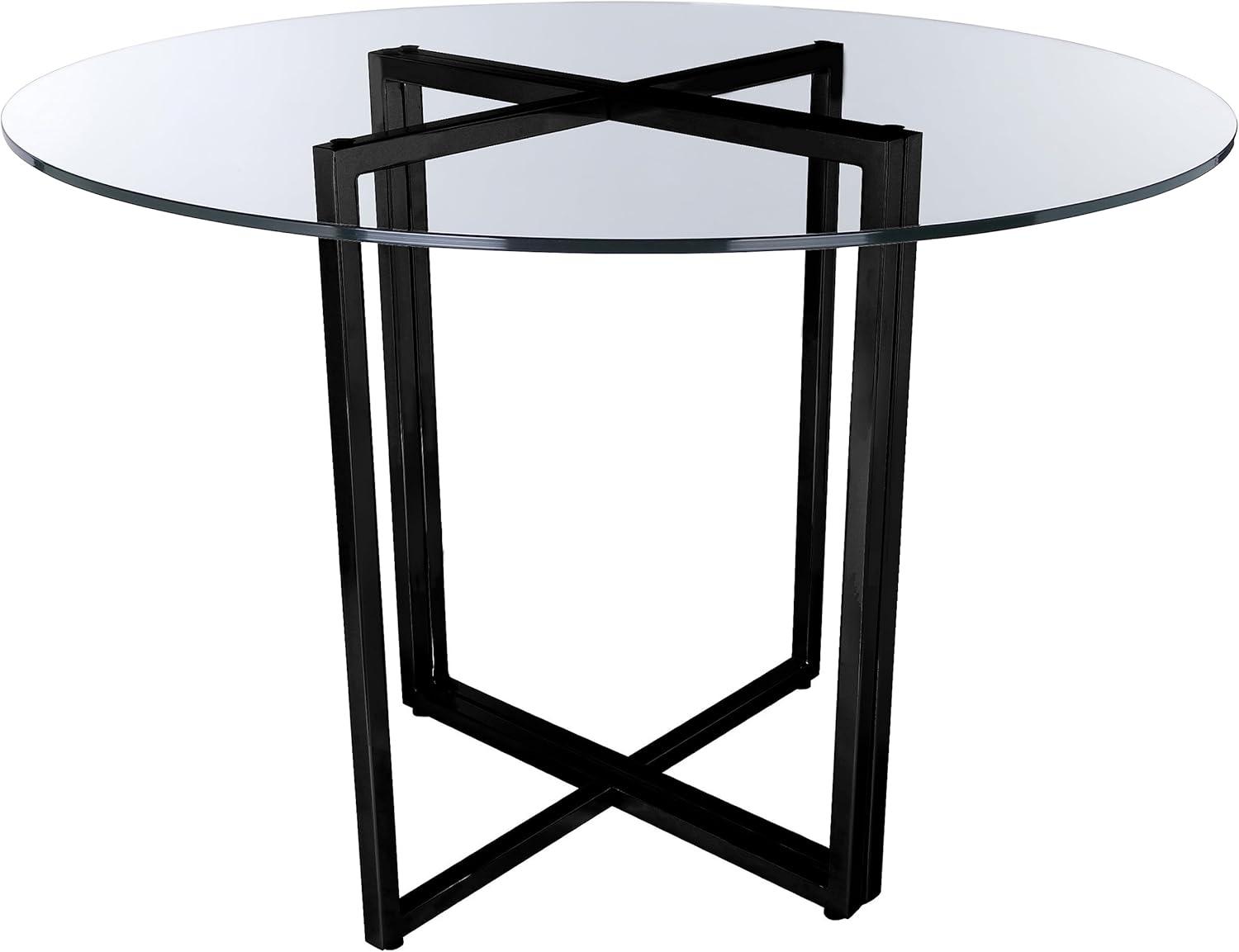 36" Round Clear Glass Dining Table with Black Steel Base