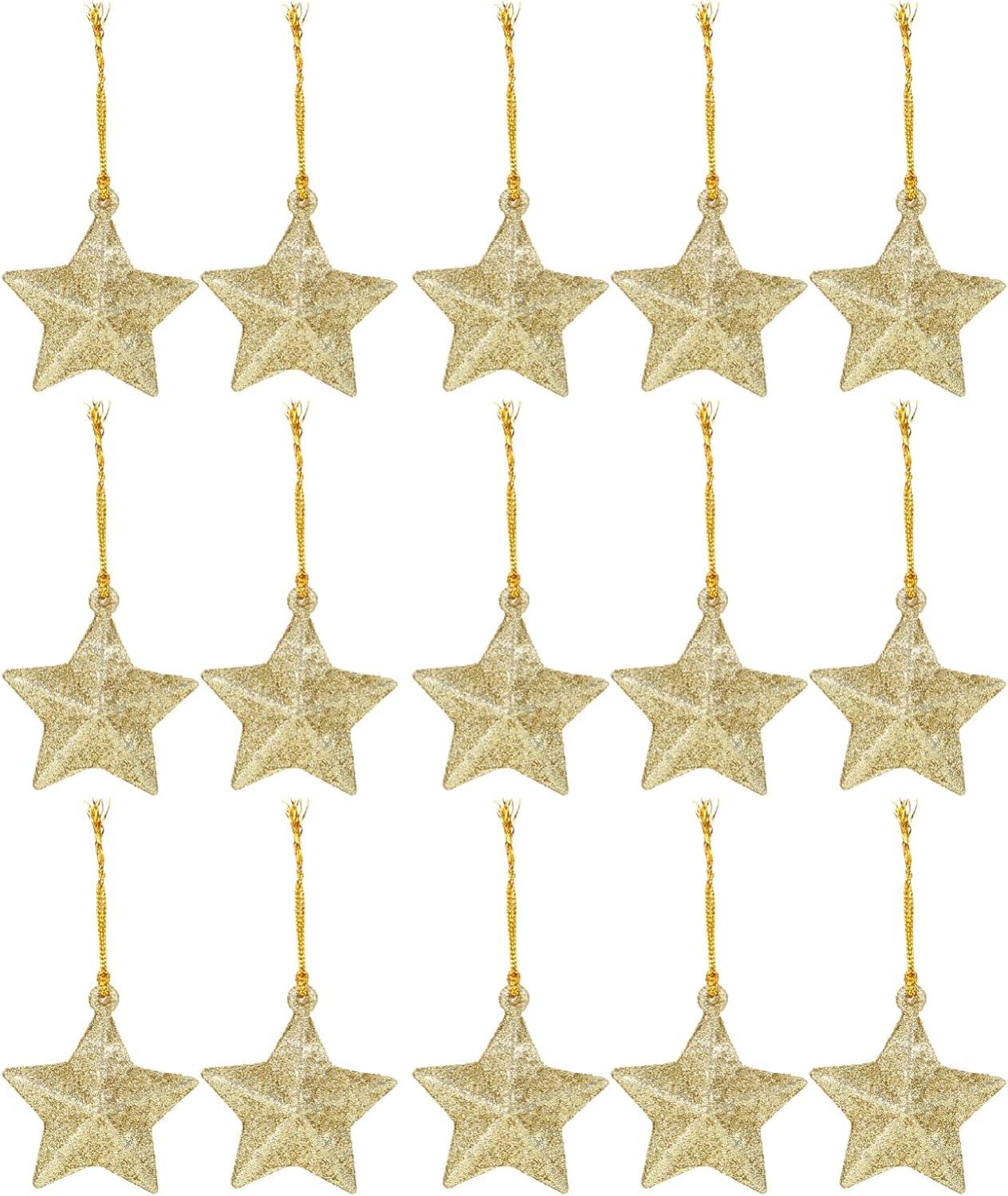 30Pcs Mini Gold Glitter Star Pendant Christmas Tree Hanging Decorations Xmas Star Pendant Tree Ornament Decoration for Christmas
