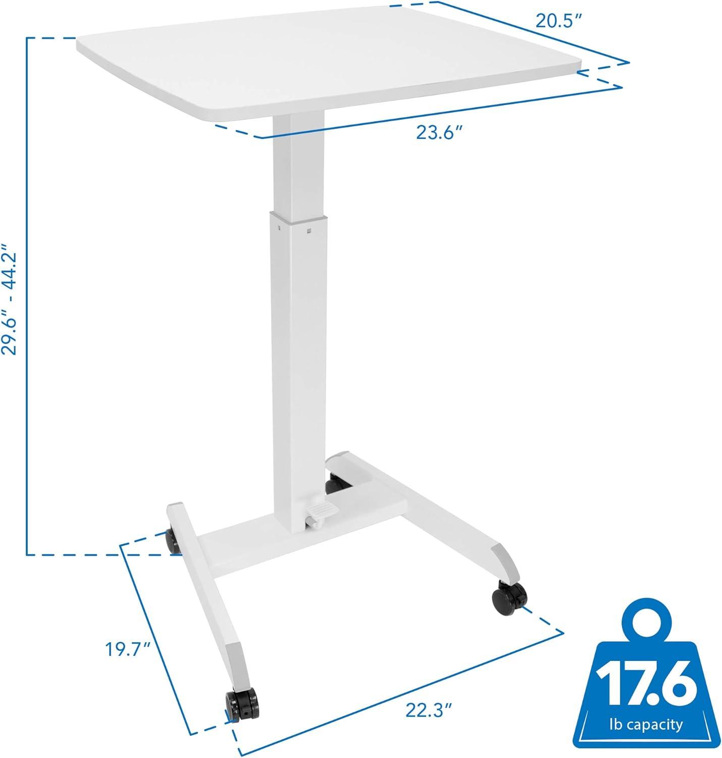 Mount-It! Height Adjustable Rolling Laptop Desk with Wheels | 23.6" x 20.5" | Sit Stand Mobile Workstation Cart w/ Pneumatic Spring Lift | White