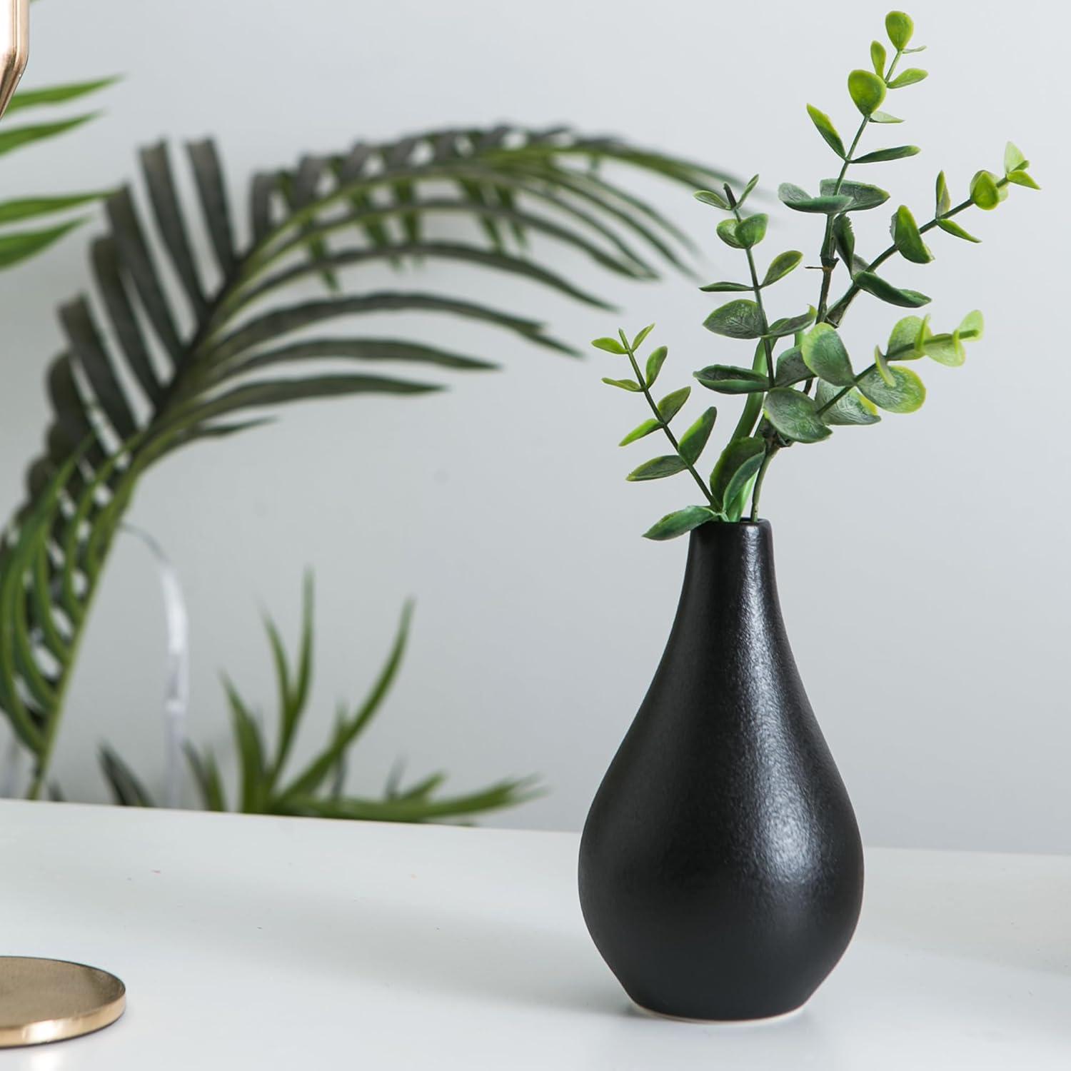 Ivy Bronx Small Black Vases, Ceramic Bud Vase Set Of 5, Mini Pottery Vases For Pampas Grass, Flowers, Decorative Vases (Set of 5)