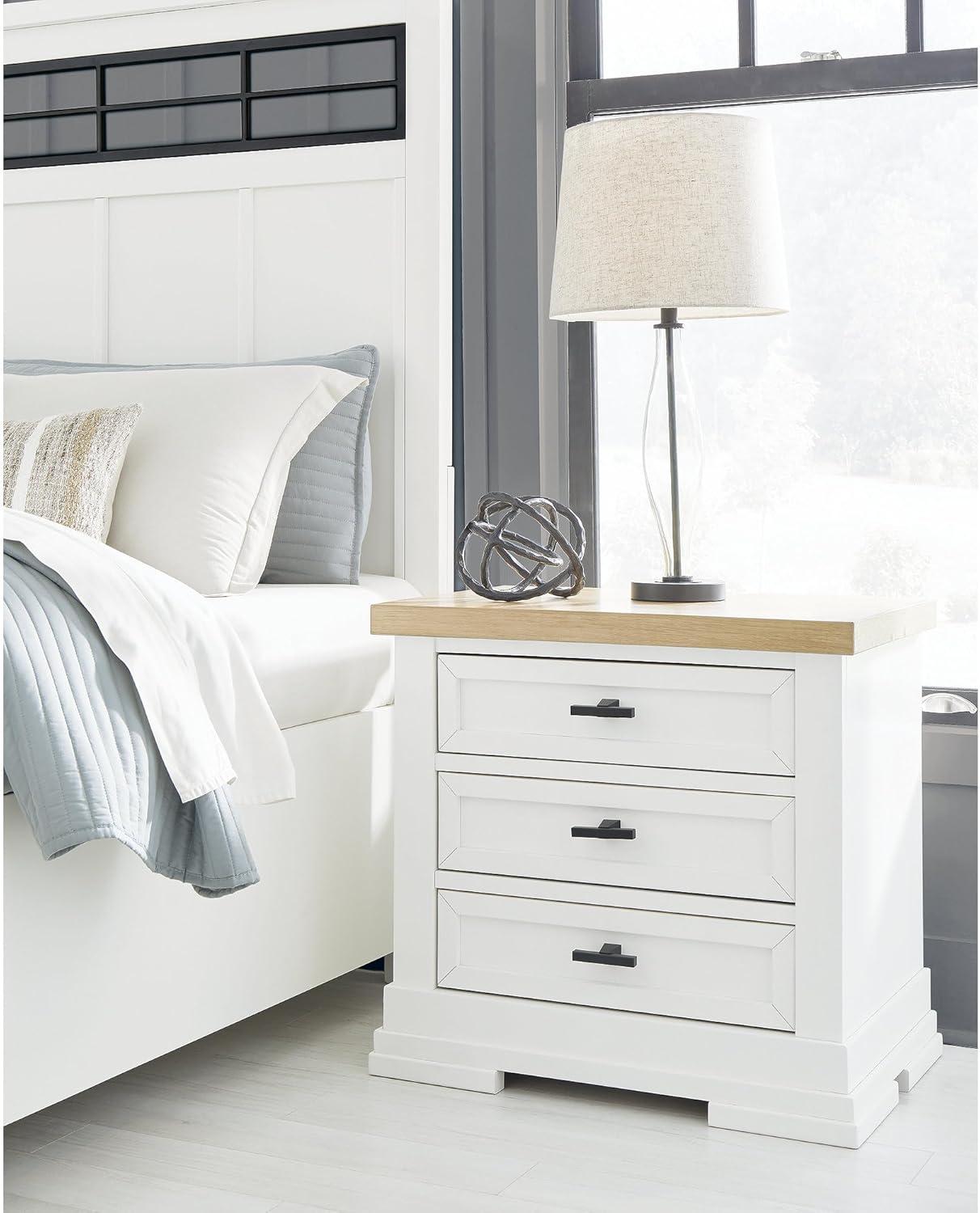 Signature Design by Ashley Ashbryn 3 Drawer Nightstand with USB ports, White