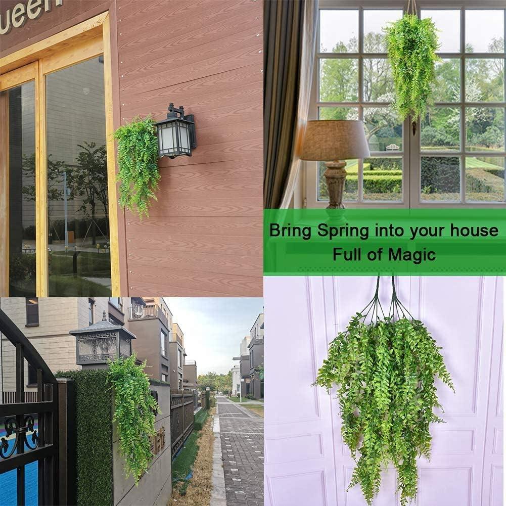 UV Resistant Green Plastic Hanging Ferns for Indoor and Outdoor Decor, 2 Pcs