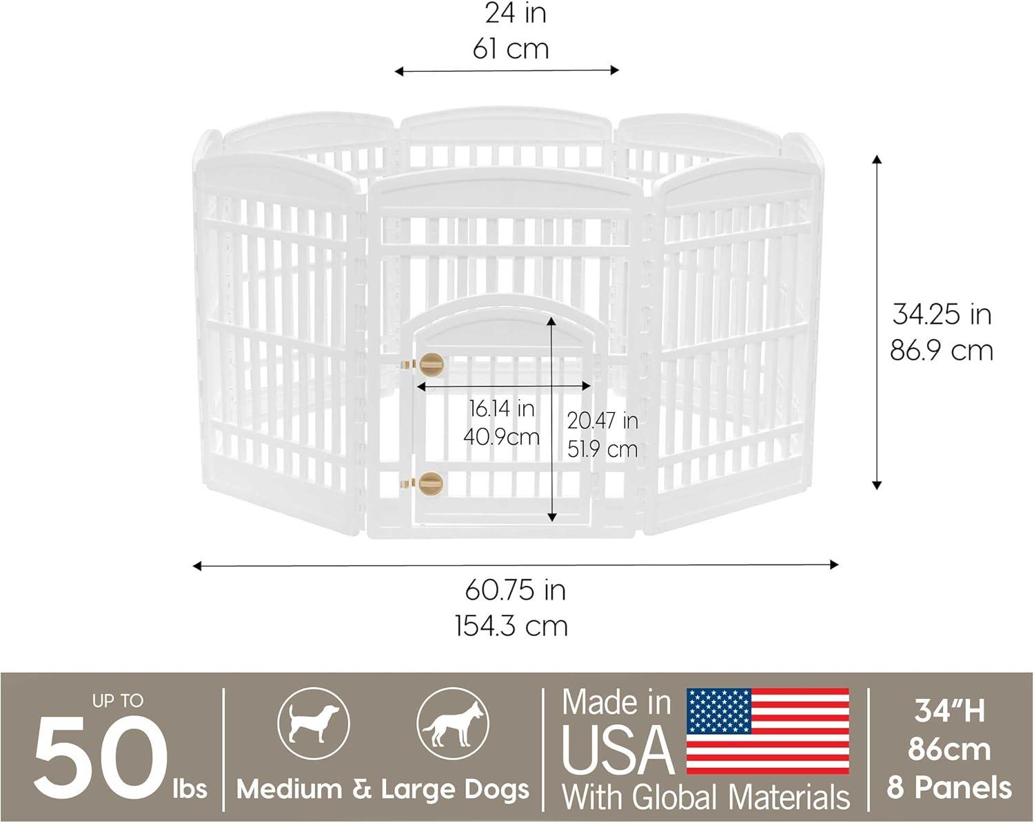 IRIS 4-10Panel 24/34"H Foldable Exercise Enclosure Plastic Pet Playpen with Door