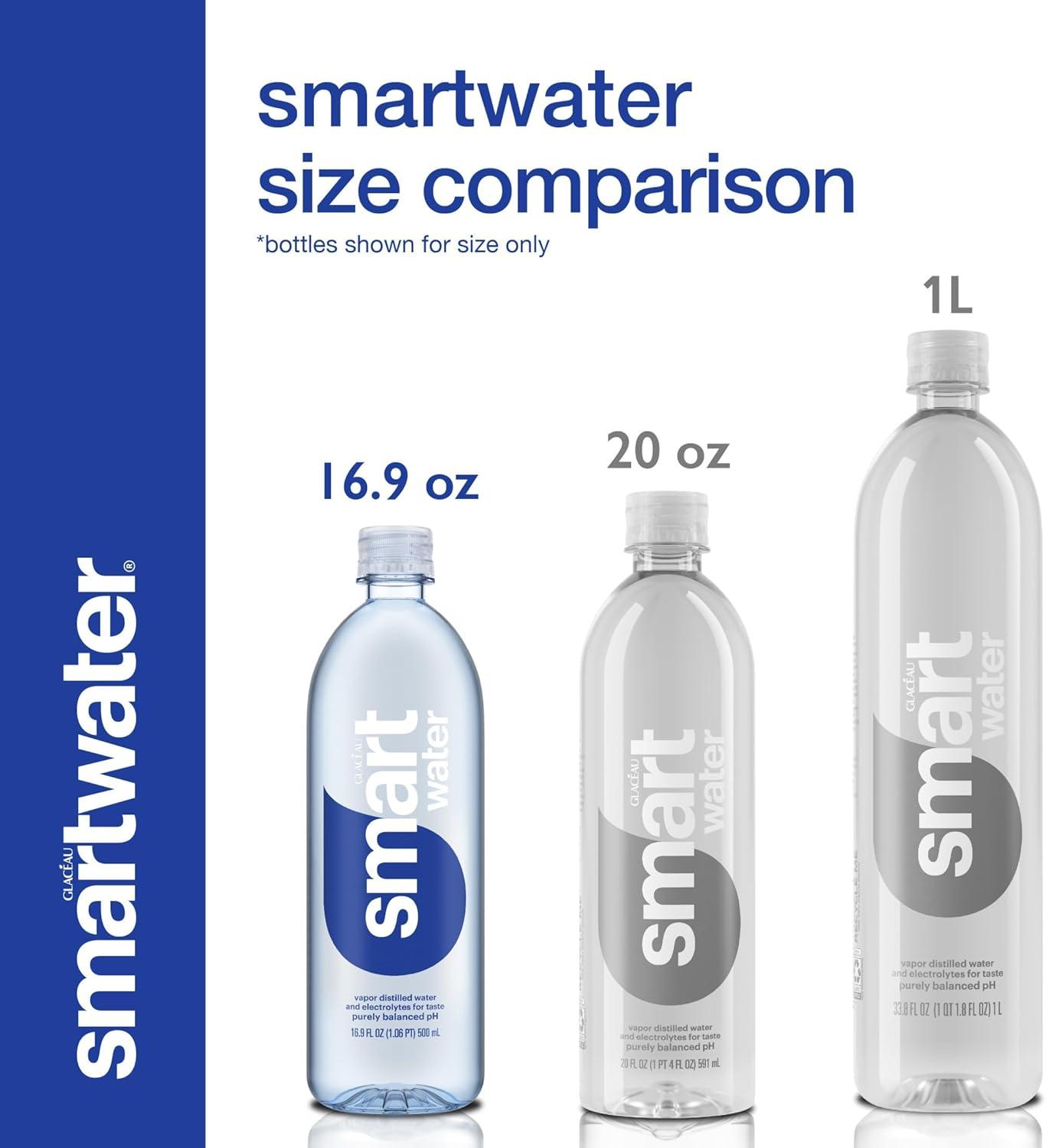 smartwater vapor distilled premium water, 16.9 fl oz, 6 count bottles