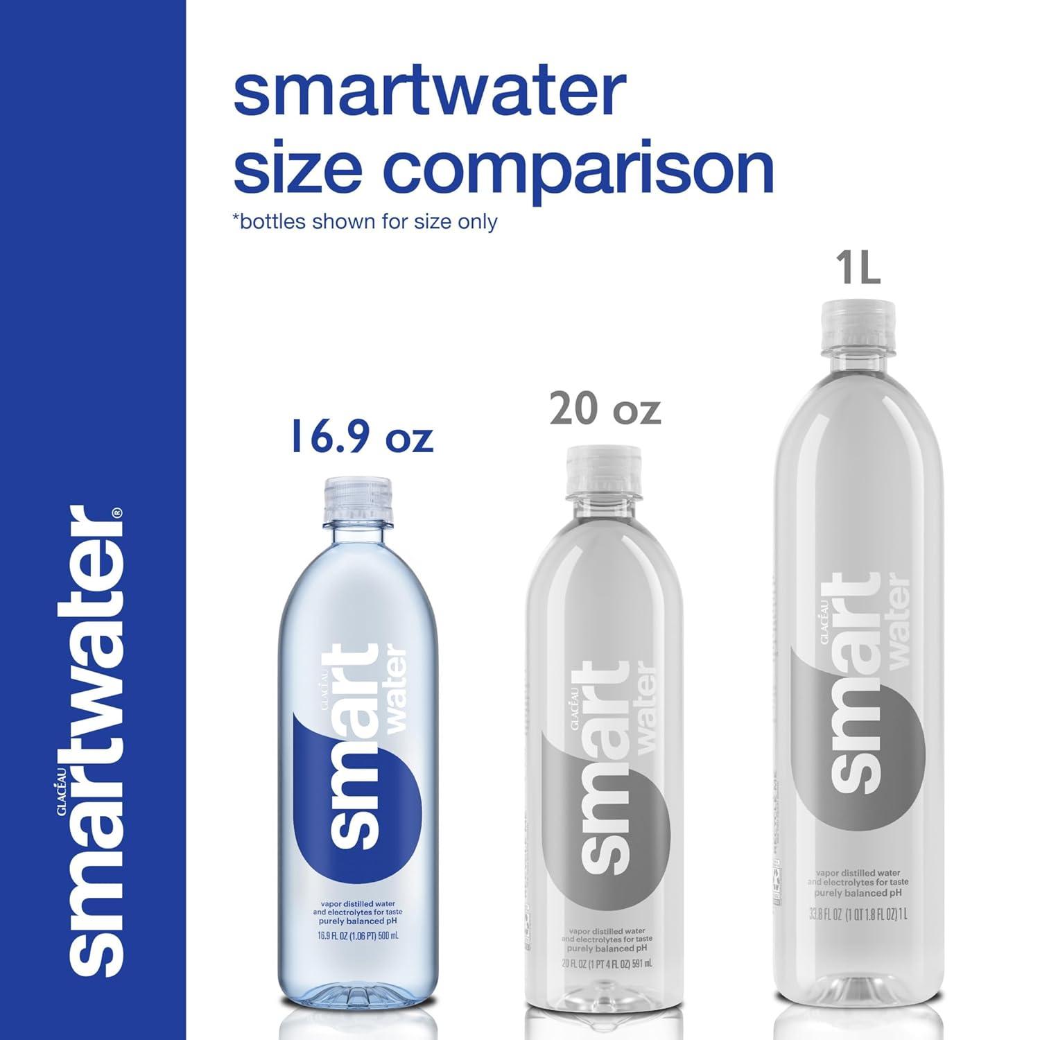 smartwater vapor distilled premium water, 16.9 fl oz, 6 count bottles
