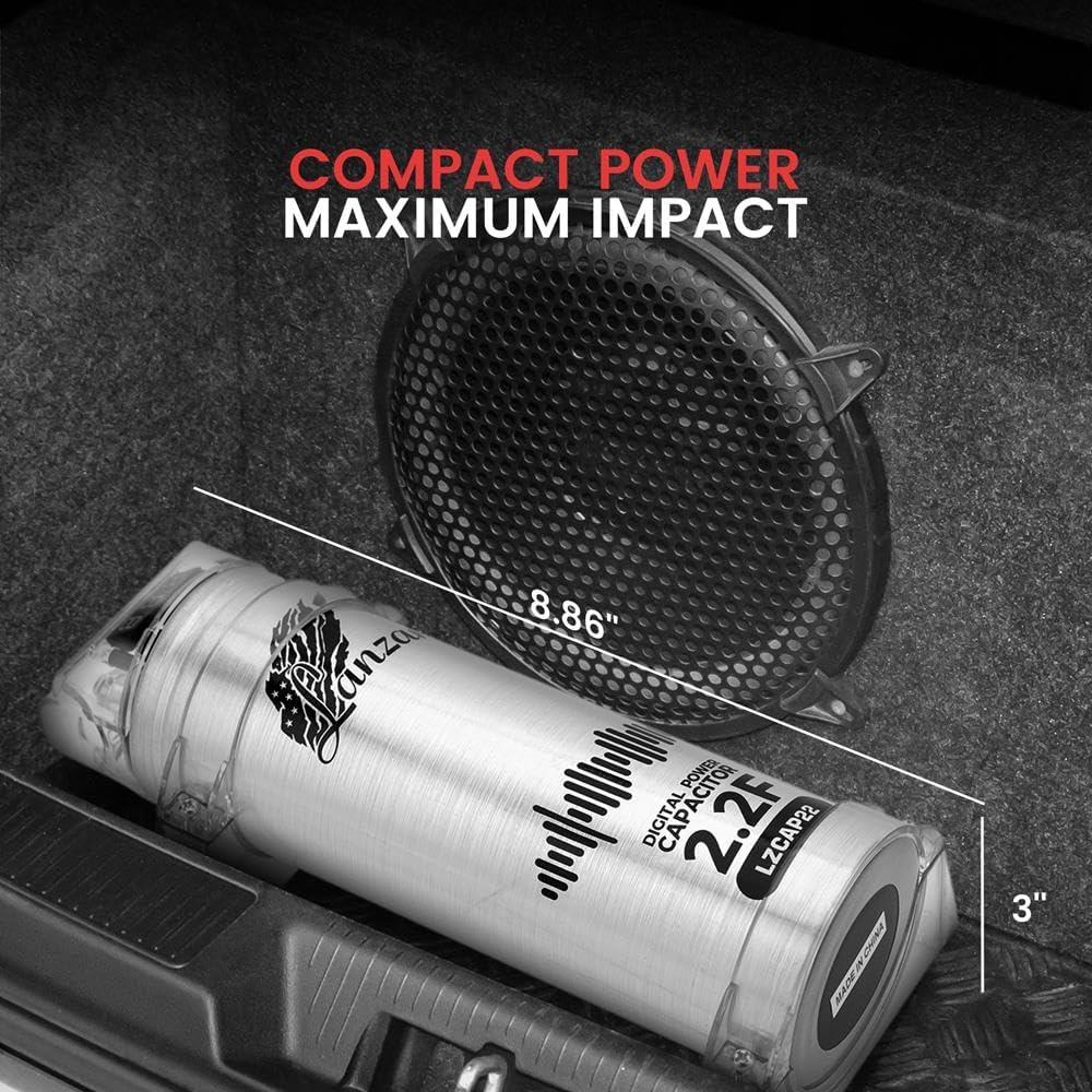 Lanzar 0.2 Farad Digital Power Capacitor - High-Performance Car Audio Accessory with Red Digital Display